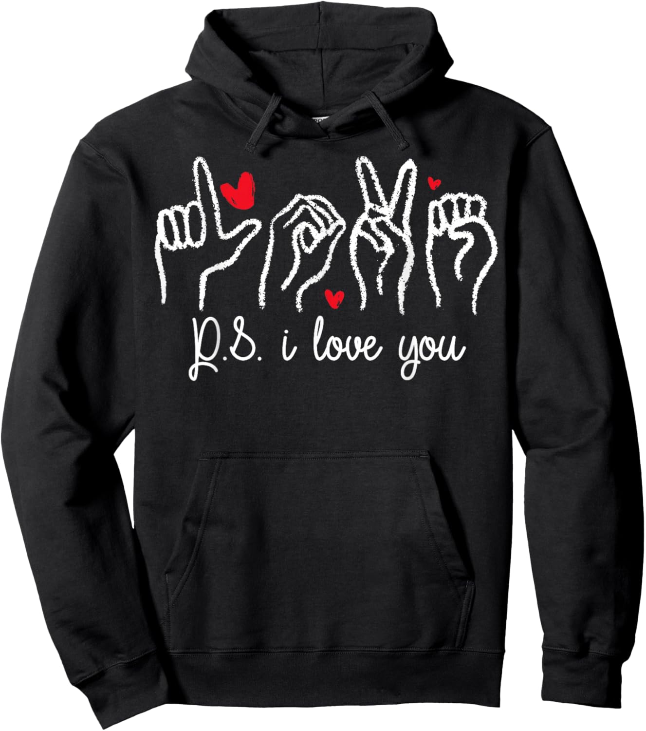 PS I Love You Day Valentine's Day Purple ASL Love Hand Sign Hoodie - Hoodie | Black