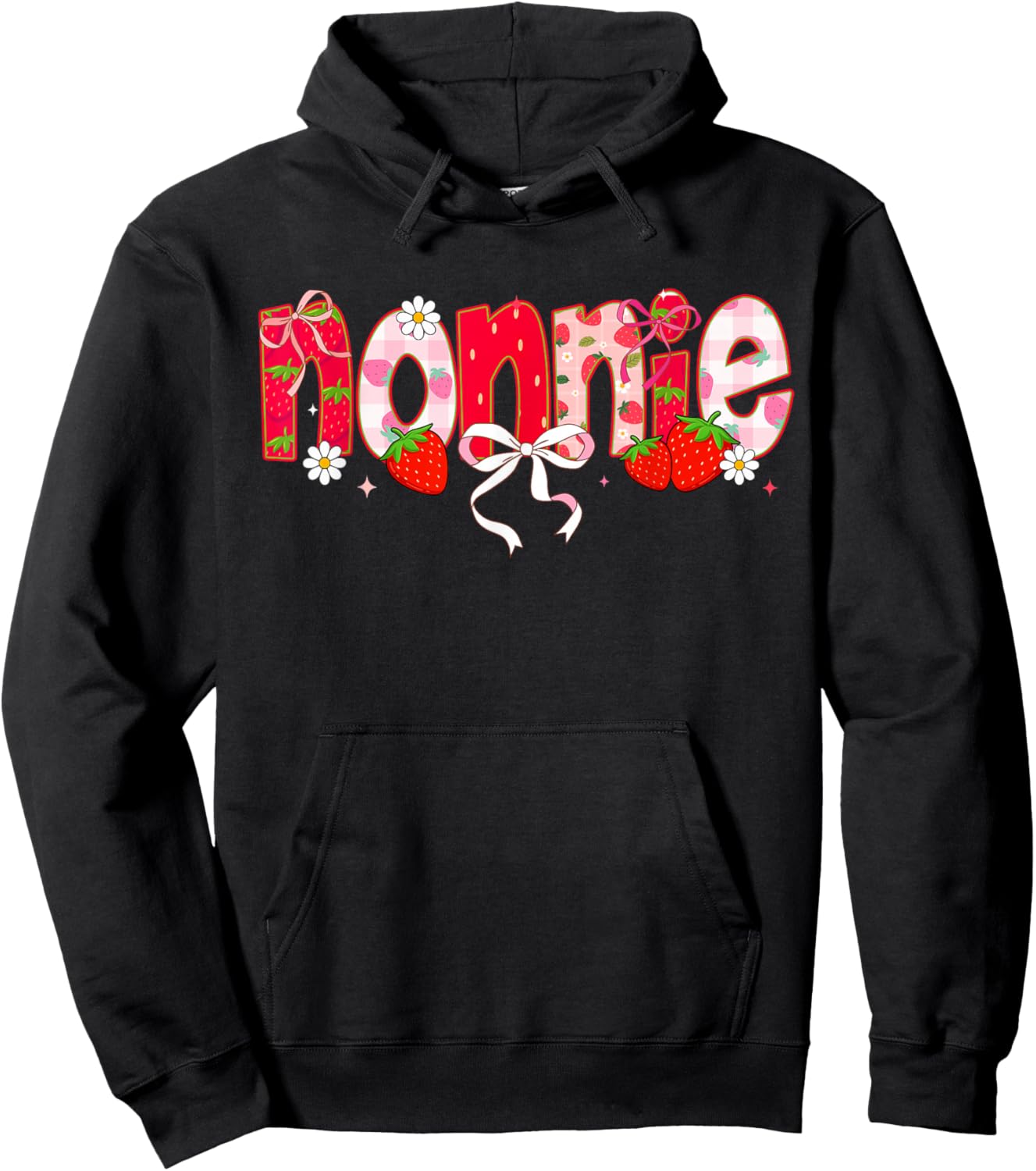 Strawberry Nonnie Coquette Bow First Birthday Hoodie - Hoodie | Black
