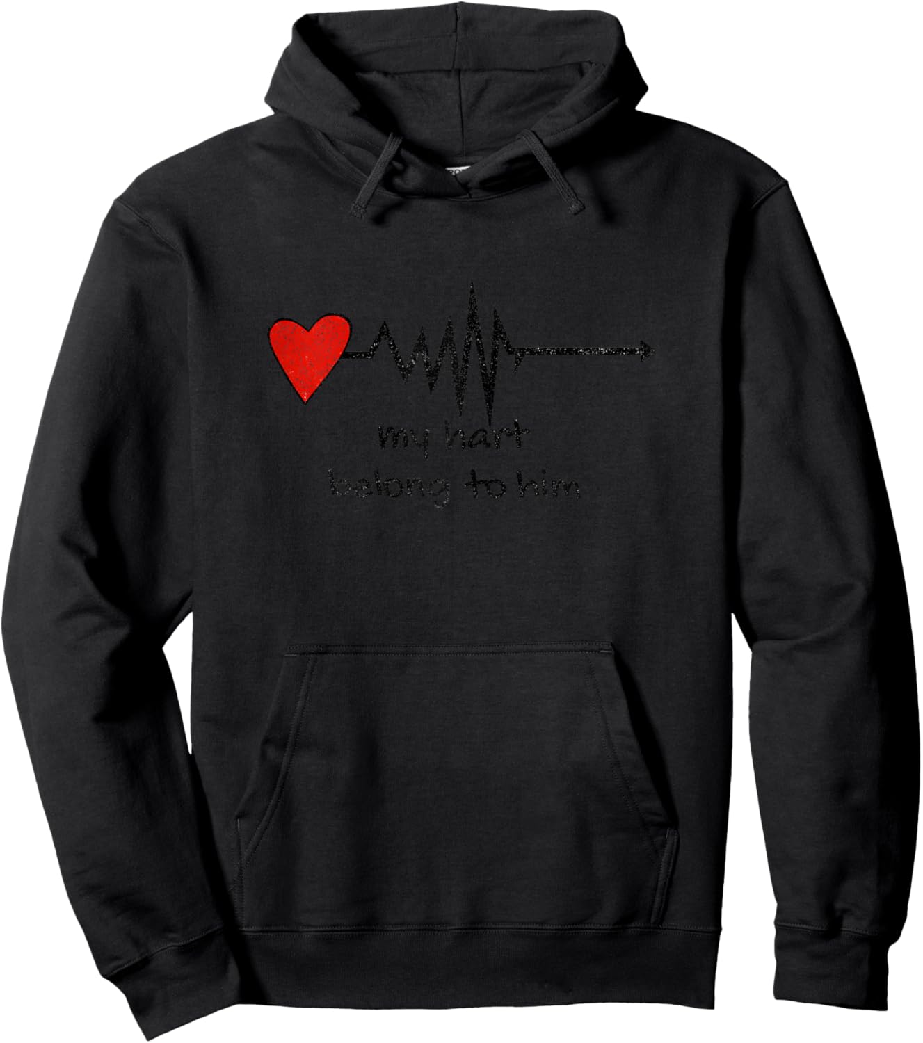 Heartbeat My Heart Belongs to Him Cute Couple Hoodie - Hoodie | Black