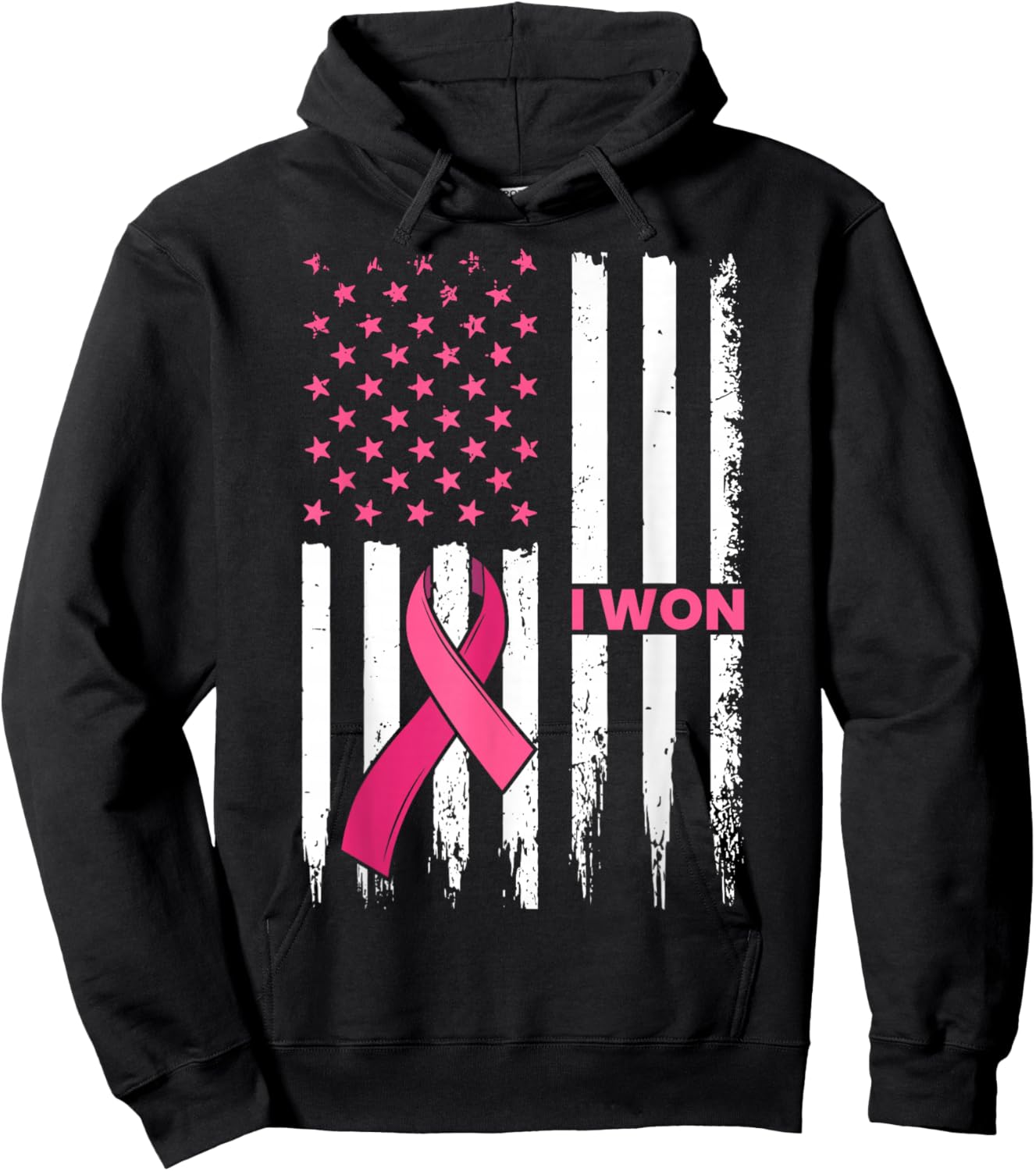 Breast Cancer Survivor I Won Pink Ribbon US Flag Awareness Hoodie - Hoodie | Black