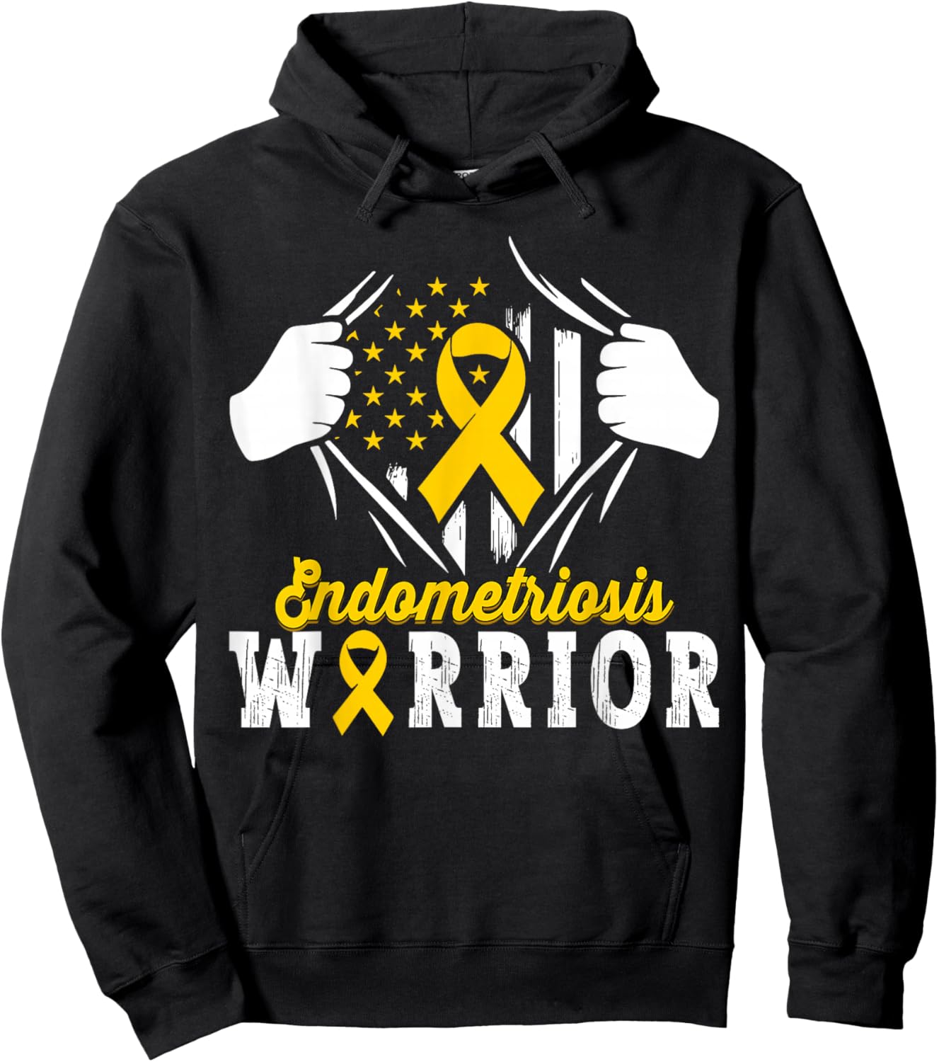 Endometriosis Warrior Endo Awareness Month Yellow Ribbon Hoodie - Hoodie | Black