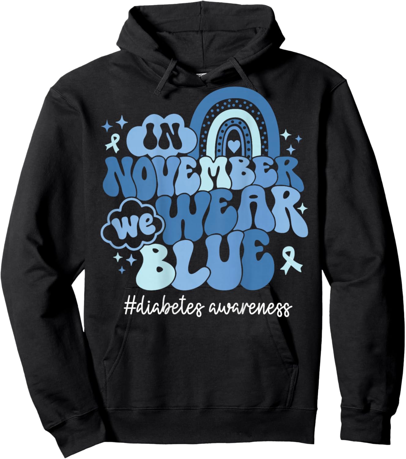 in November We Wear Blue for Diabetes Awareness Blue Ribbon Hoodie - Hoodie | Black