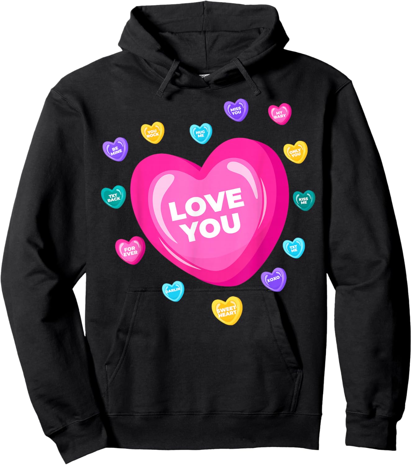 Cute Heart Candy Love Valentine Outfit Girl Women Kid Hoodie - Hoodie | Black