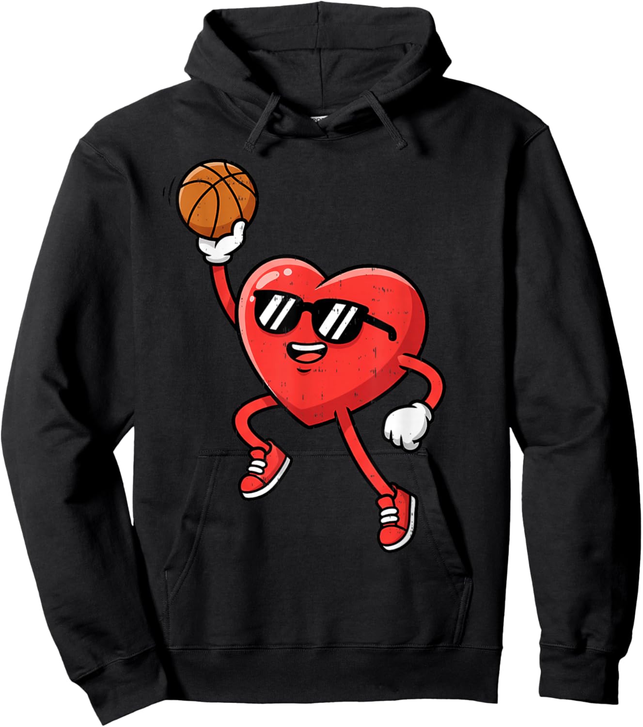 Heart Play Basketball Valentines Day for Teen Boys Girls Kid Hoodie - Hoodie | Black