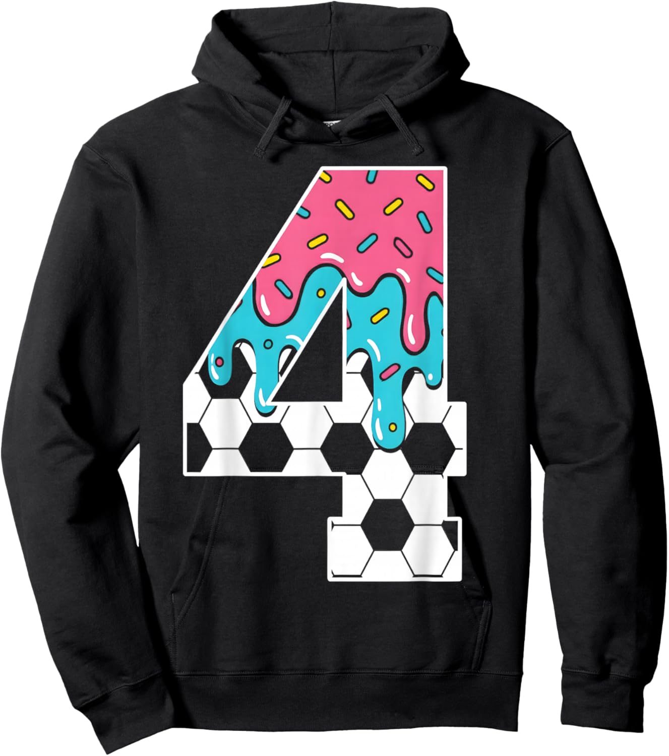 Soccer 4 Year Old Ice Cream Drip Youth 4th Birthday Boy 4 Hoodie - Hoodie | Black