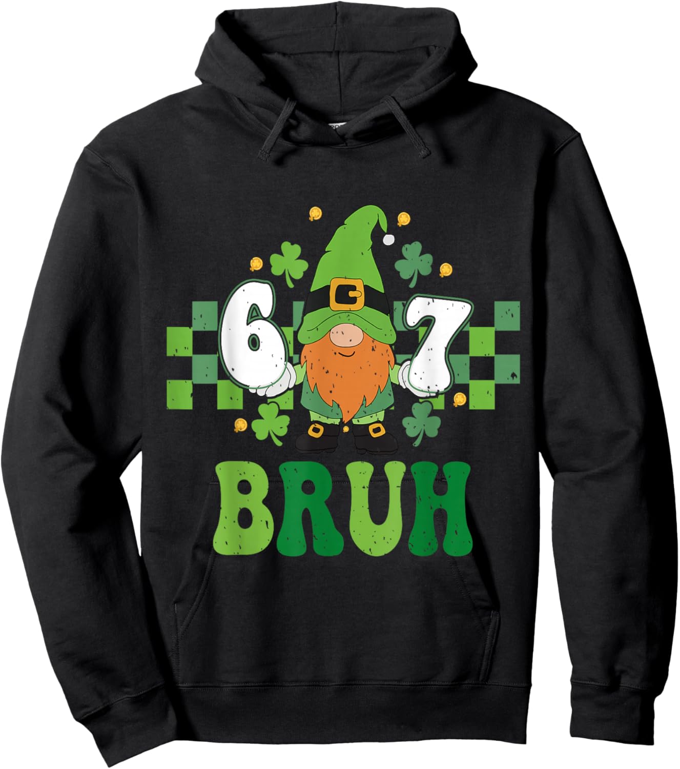 Gnome 6 7 Bruh St Patricks Day Six Seven Kids Hoodie - Hoodie | Black