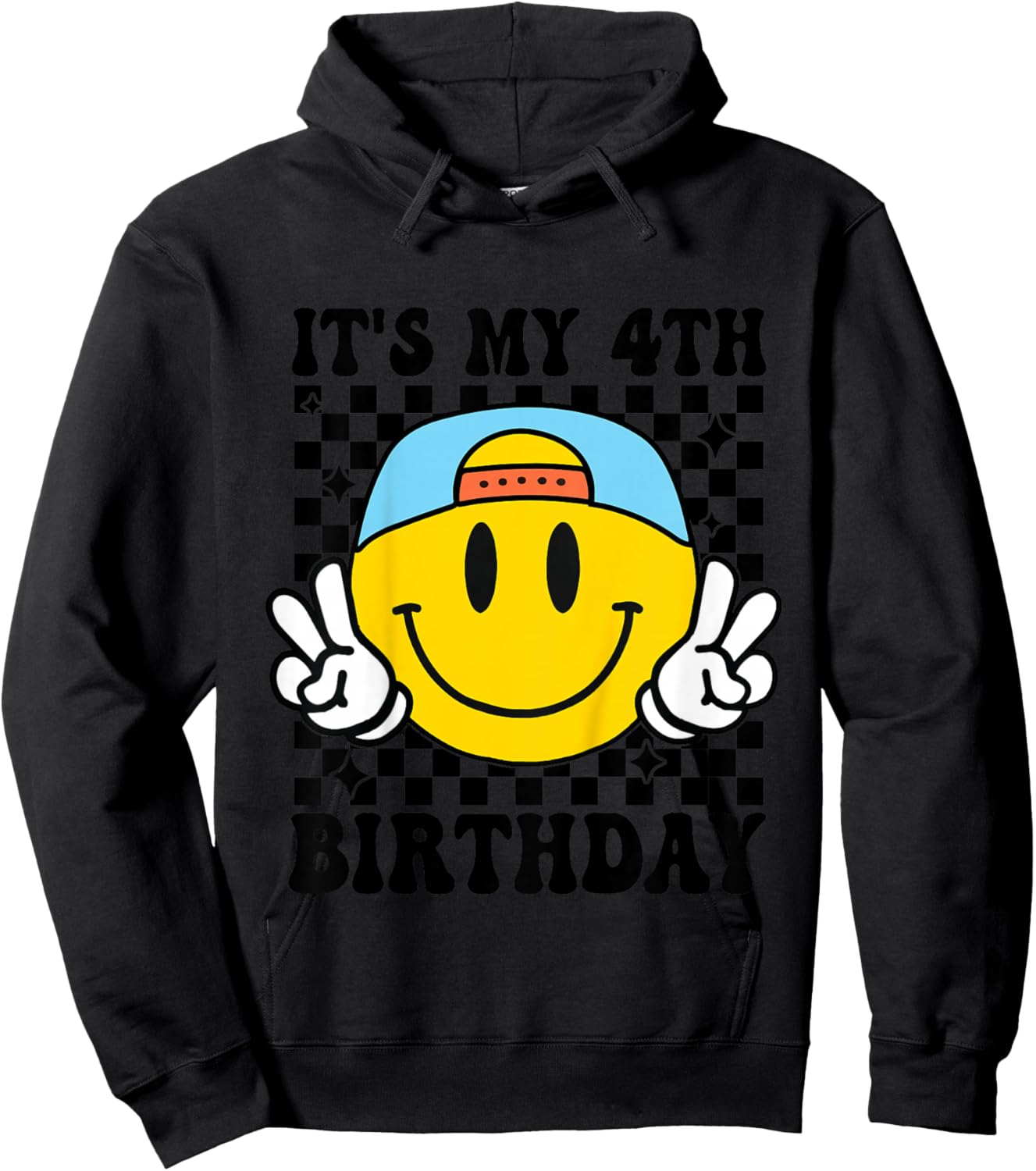 Its My 4th Birthday Smile face 4 Years Old Boys Girls Hoodie - Hoodie | Black
