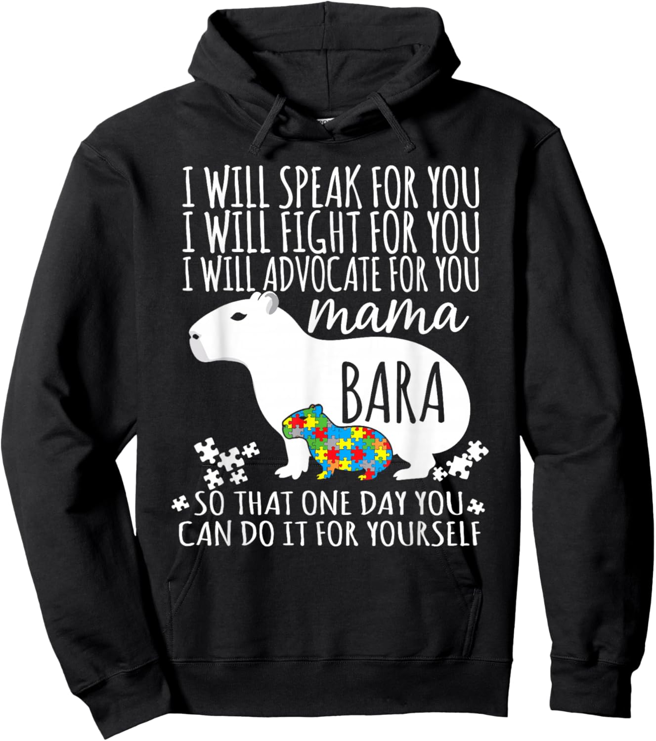 Autism Mom Capybara Mamabara Neurodiversity Advocacy Puzzle Hoodie - Hoodie | Black