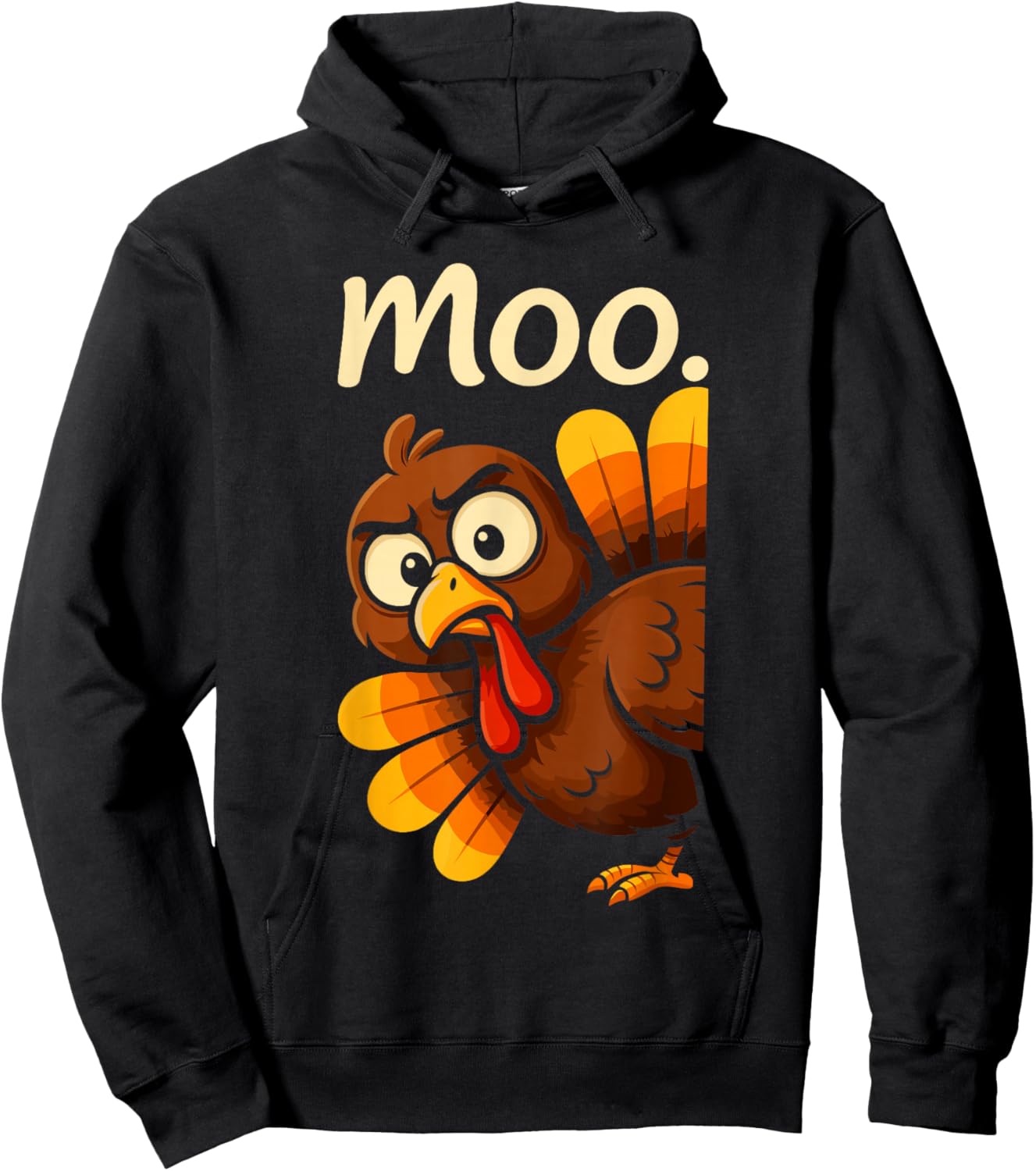 Funny Moo Turkey Shirt, Thanksgiving Turkey Cow Hoodie - Hoodie | Black