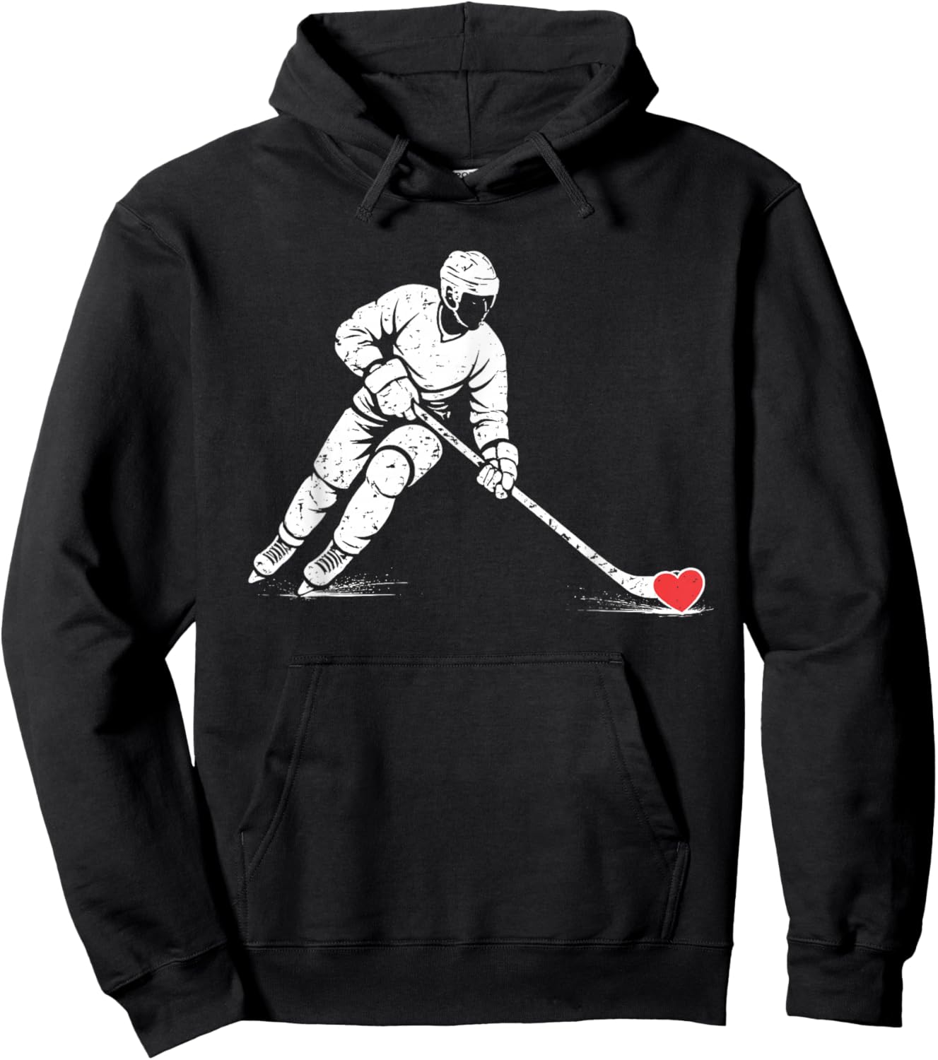 Valentines Day Ice Hockey Silhouette Heart Love Men Boys Hoodie - Hoodie | Black