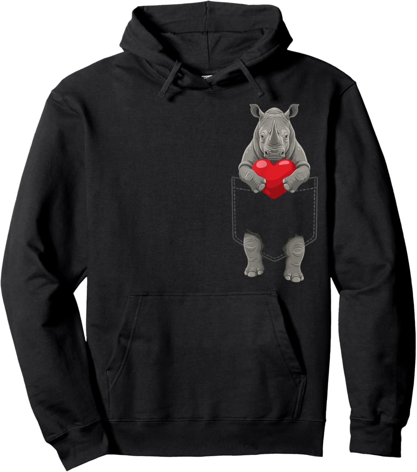 Cute Rhinoceros in Pocket Rhino Lover Valentines Hoodie - Hoodie | Black