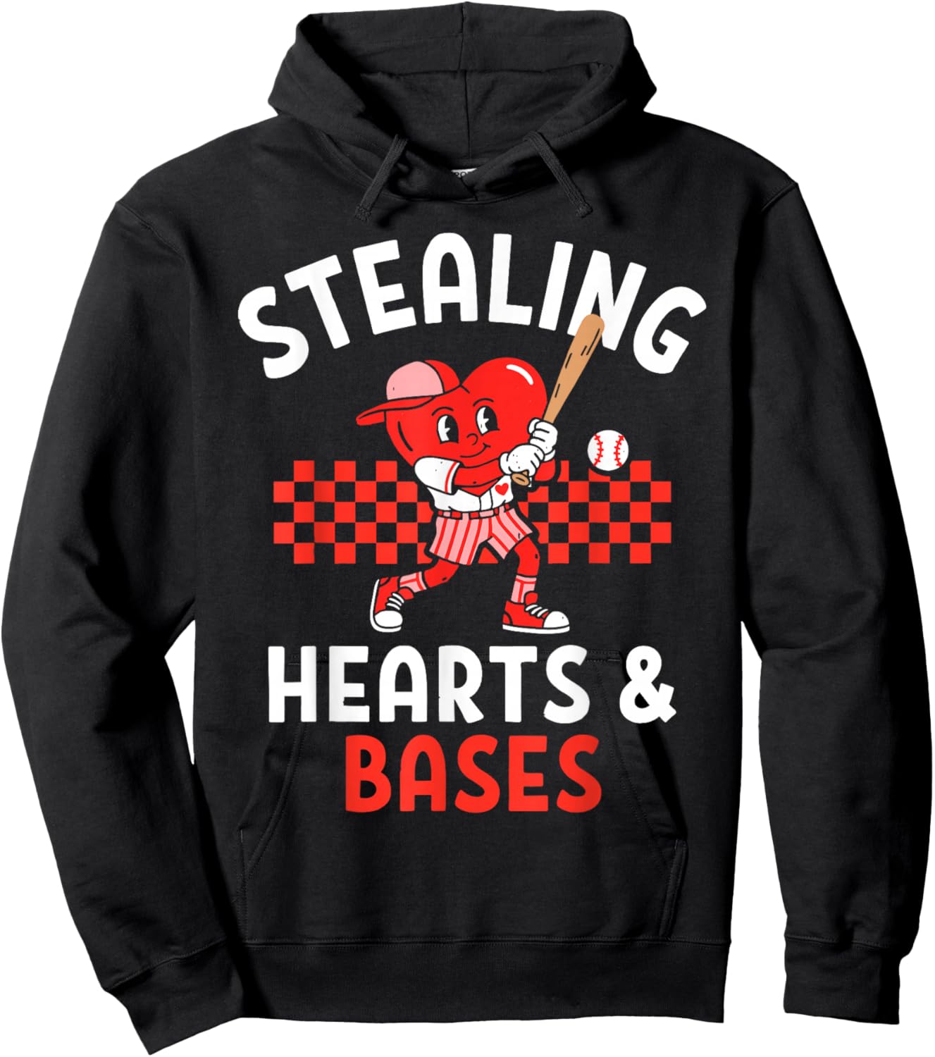 Boys Baseball Valentines Day Stealing Hearts Valentine Kids Hoodie - Hoodie | Black