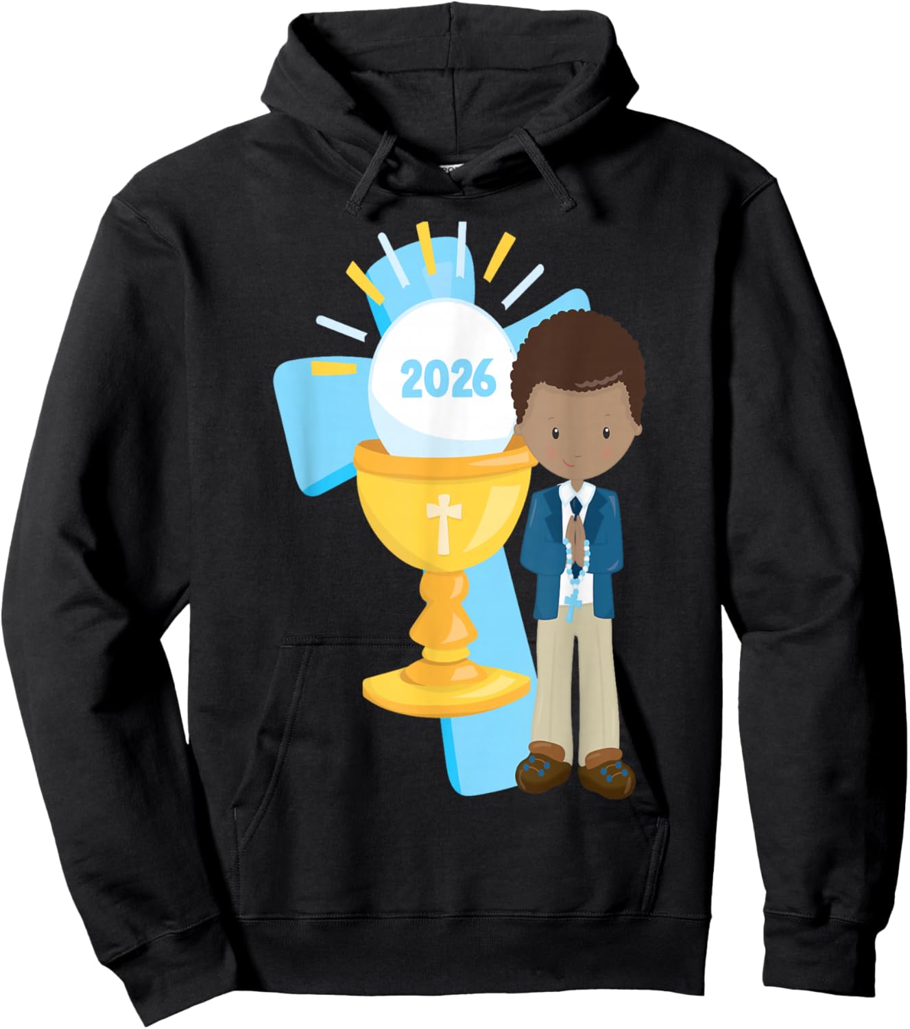 My First Communion Shirt 2026 African American Black Boys Hoodie - Hoodie | Black