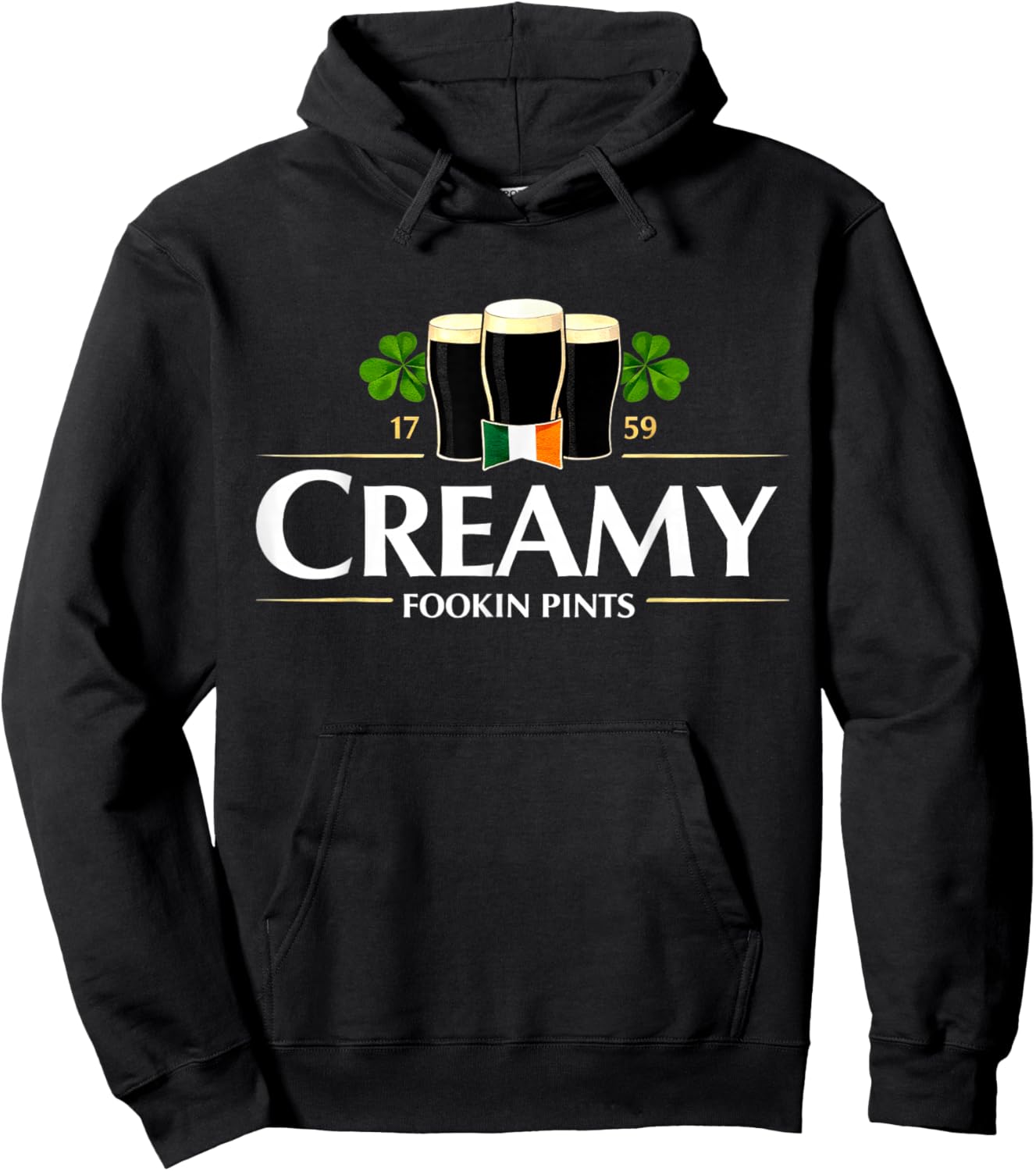 Creamy Fookin Pints St Patricks Day Hoodie - Hoodie | Black