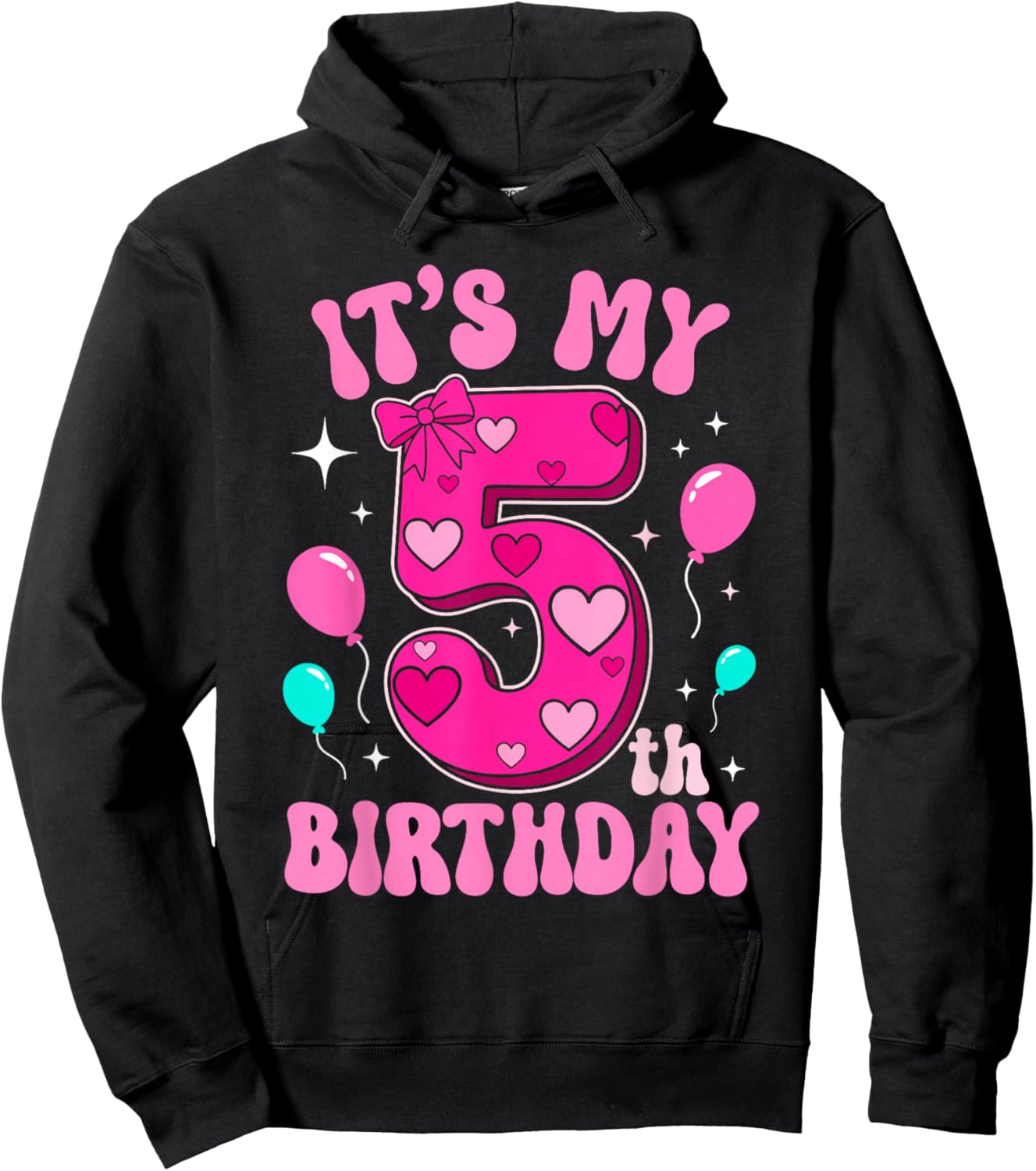 5 Year Old Pink Coquette Bow It's My 5th Birthday Girl Hoodie - Hoodie | Black