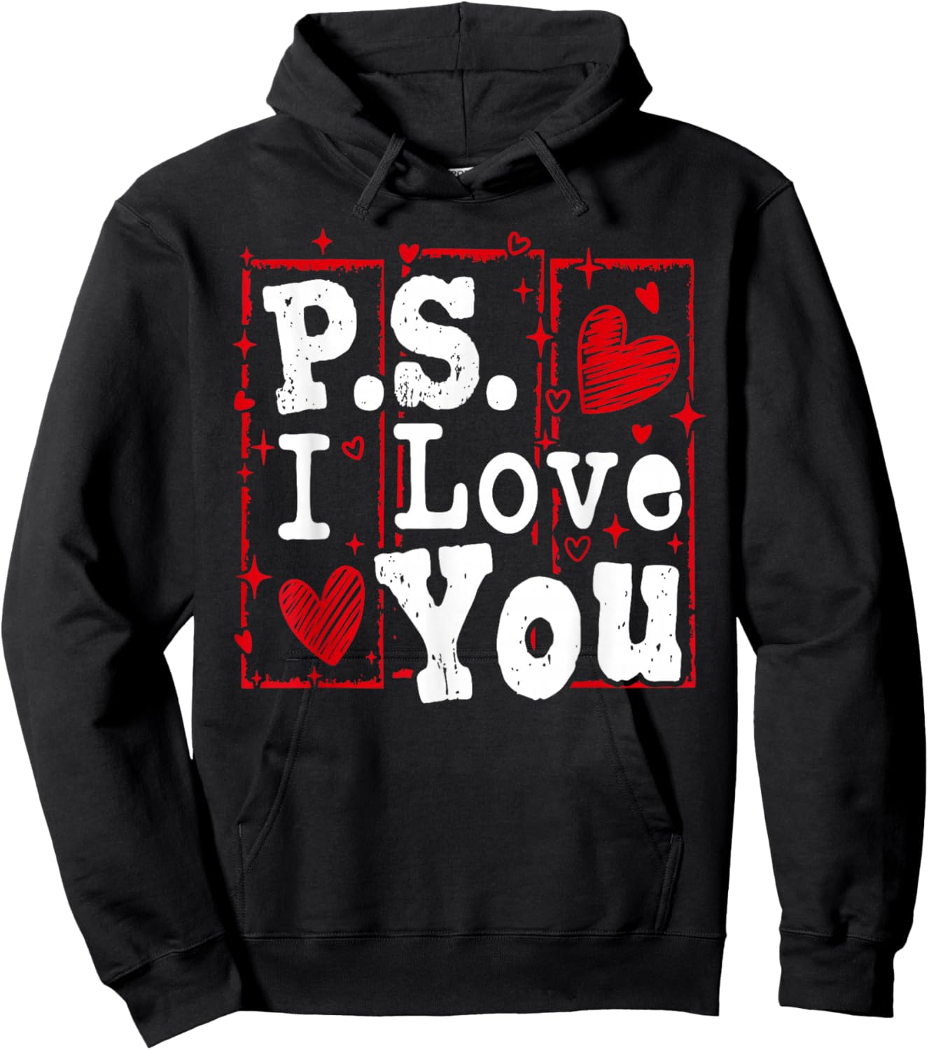 PS I Love You Day Valentine's Day Purple Heart Women Men Kid Hoodie - Hoodie | Black