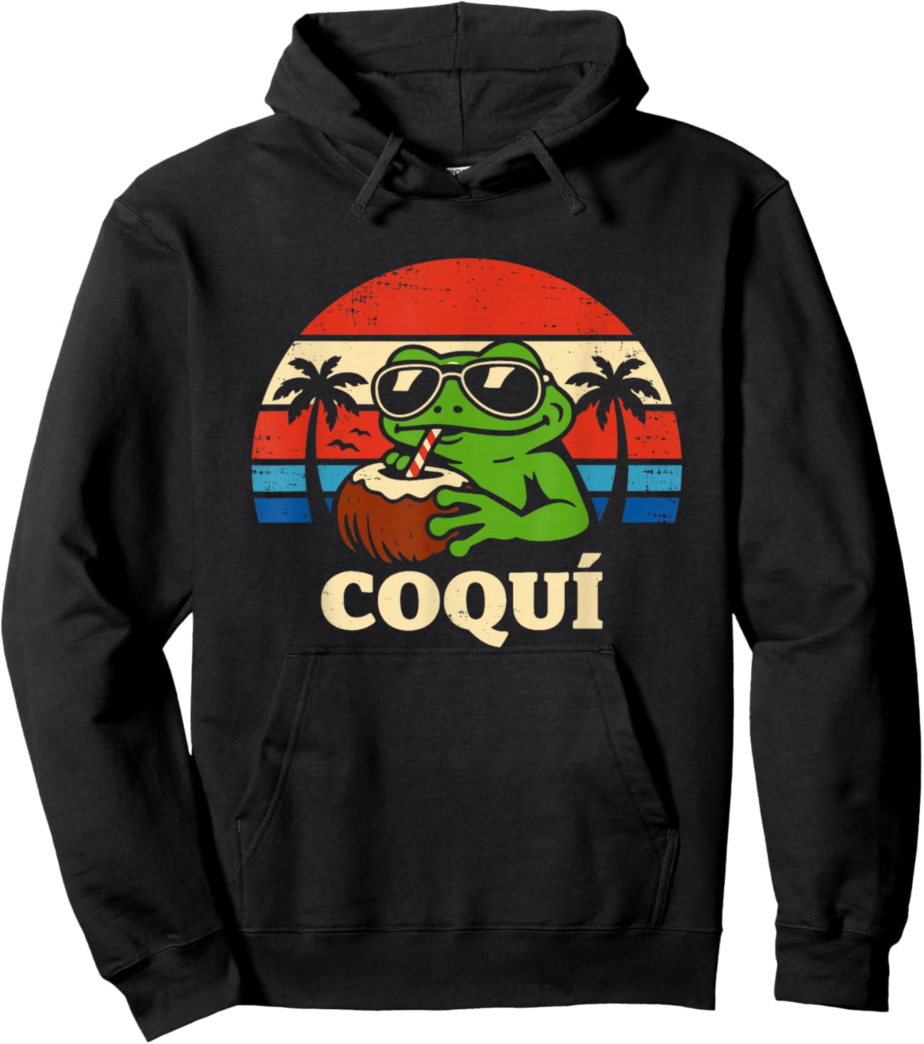 Coqui Frog Retro Sunset Puerto Rico Hoodie - Hoodie | Black