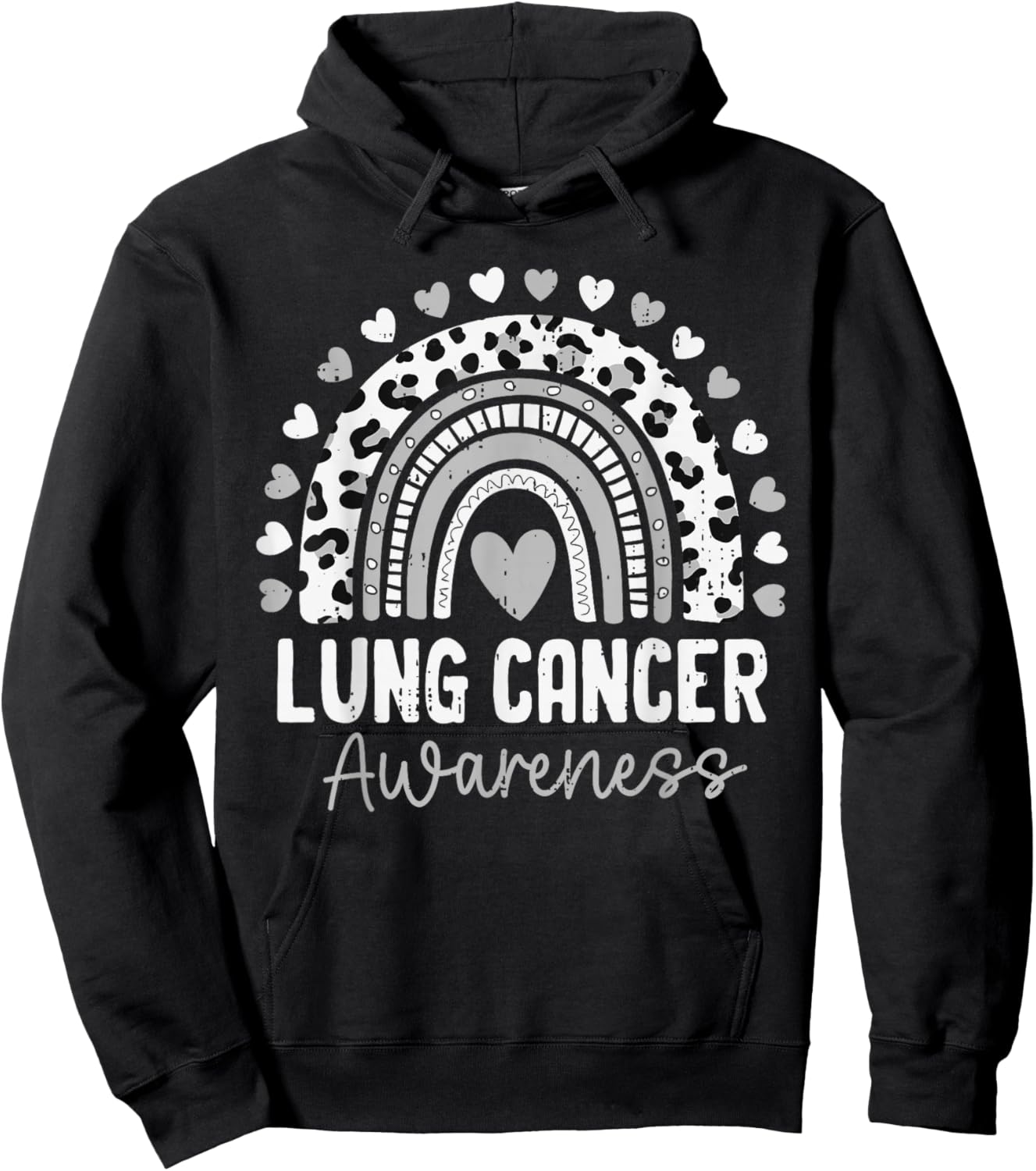 Lung Cancer Awareness Rainbow White Ribbon Support Hoodie - Hoodie | Black