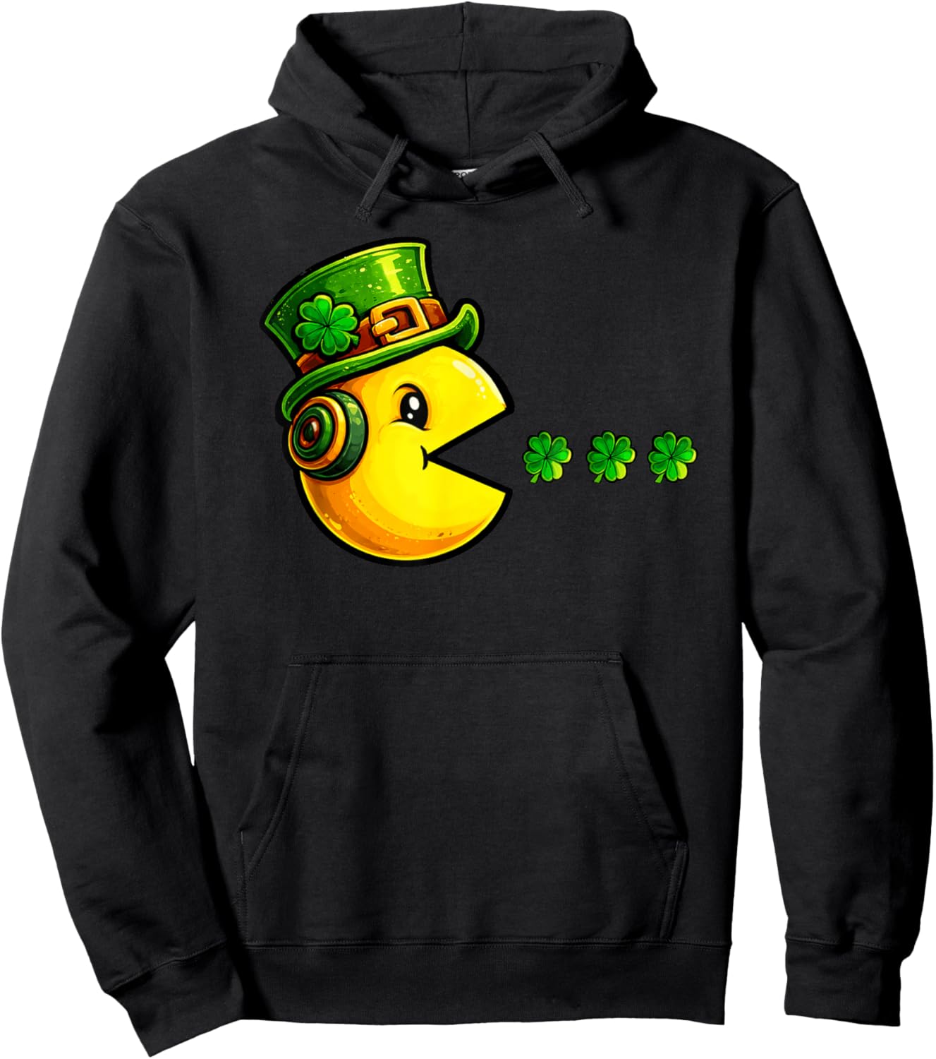 Leprechaun Eating Shamrock St Patricks Day Gamer Boys Kids Hoodie - Hoodie | Black