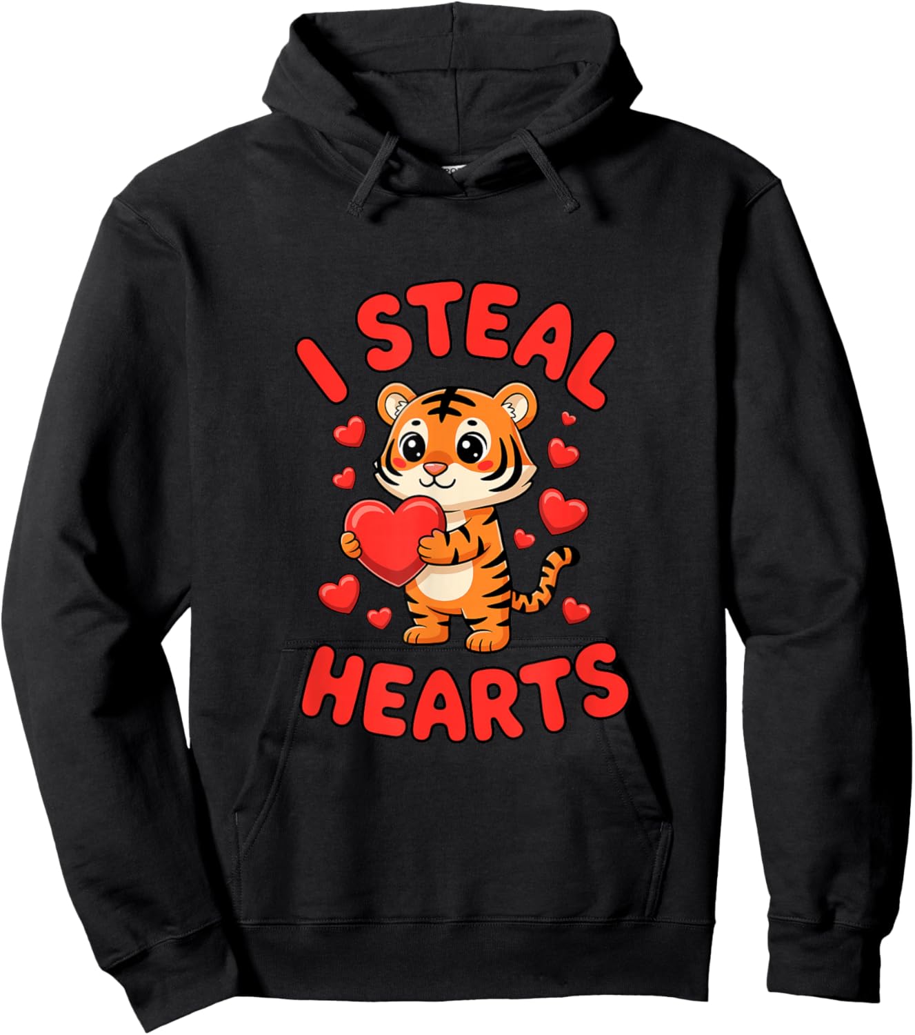 Valentine's Day Cute Tiger I Steal Hearts Love Hoodie - Hoodie | Black