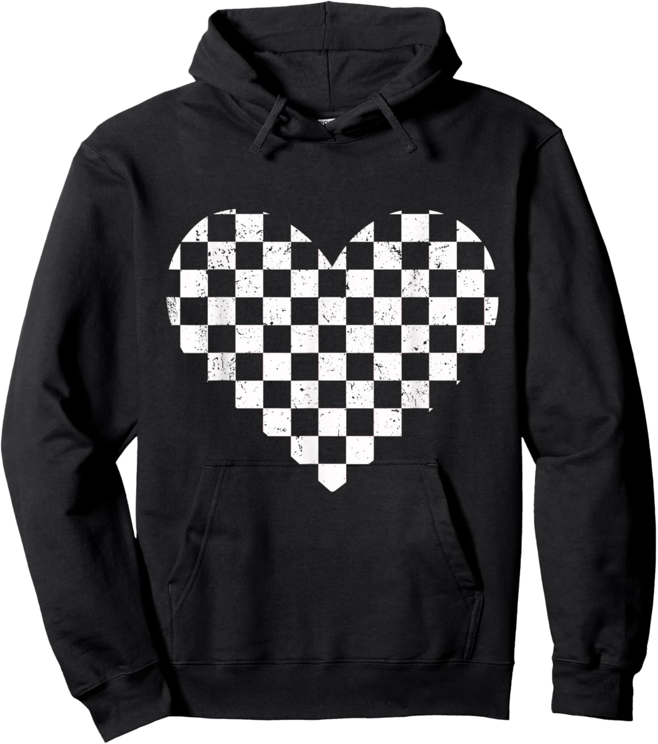 Girls Valentines Heart Silhouette Checkerboard Retro Hoodie - Hoodie | Black