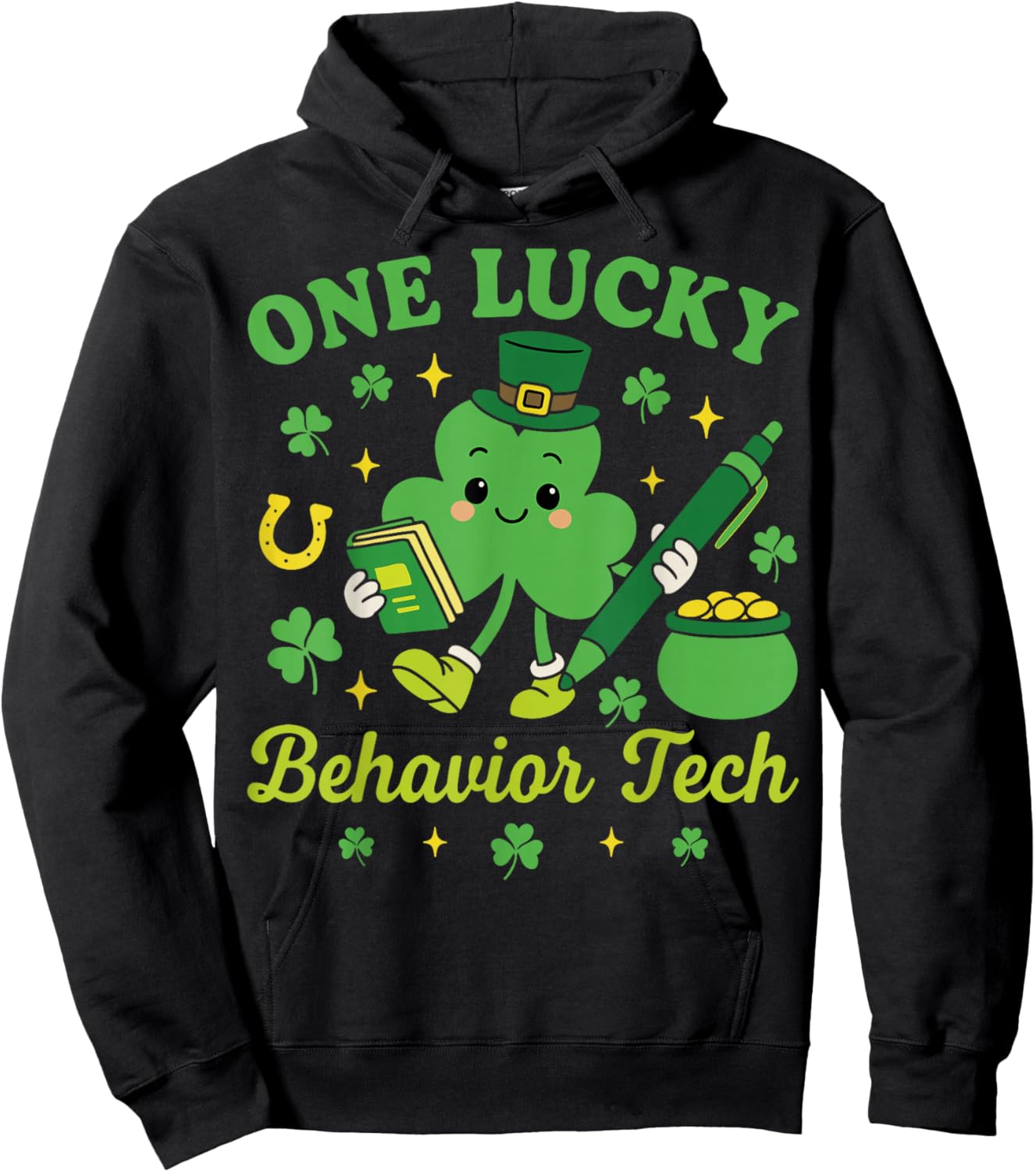 One Lucky Behavior Tech St Patricks Day ABA Therapy Hoodie - Hoodie | Black