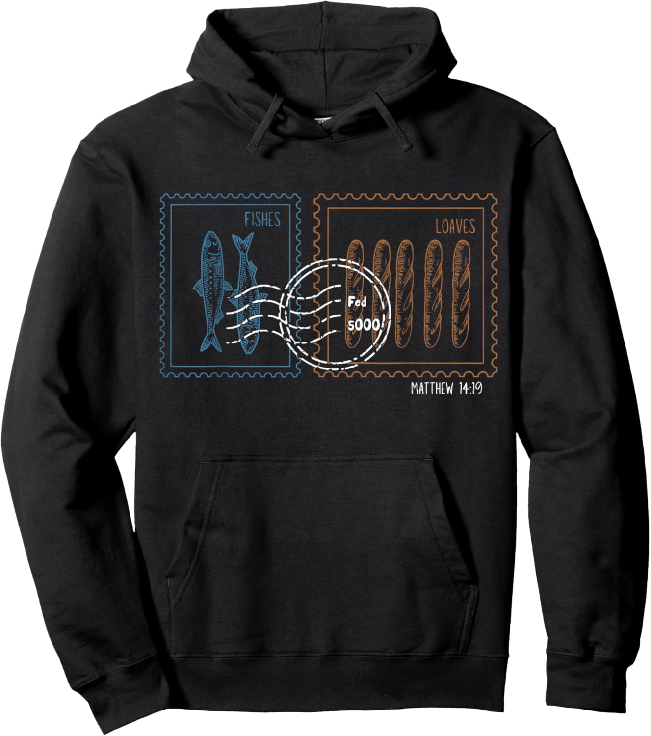 Stamp Loaves and Fishes Bible Verse Matthew 14;19 Christian Hoodie - Hoodie | Black