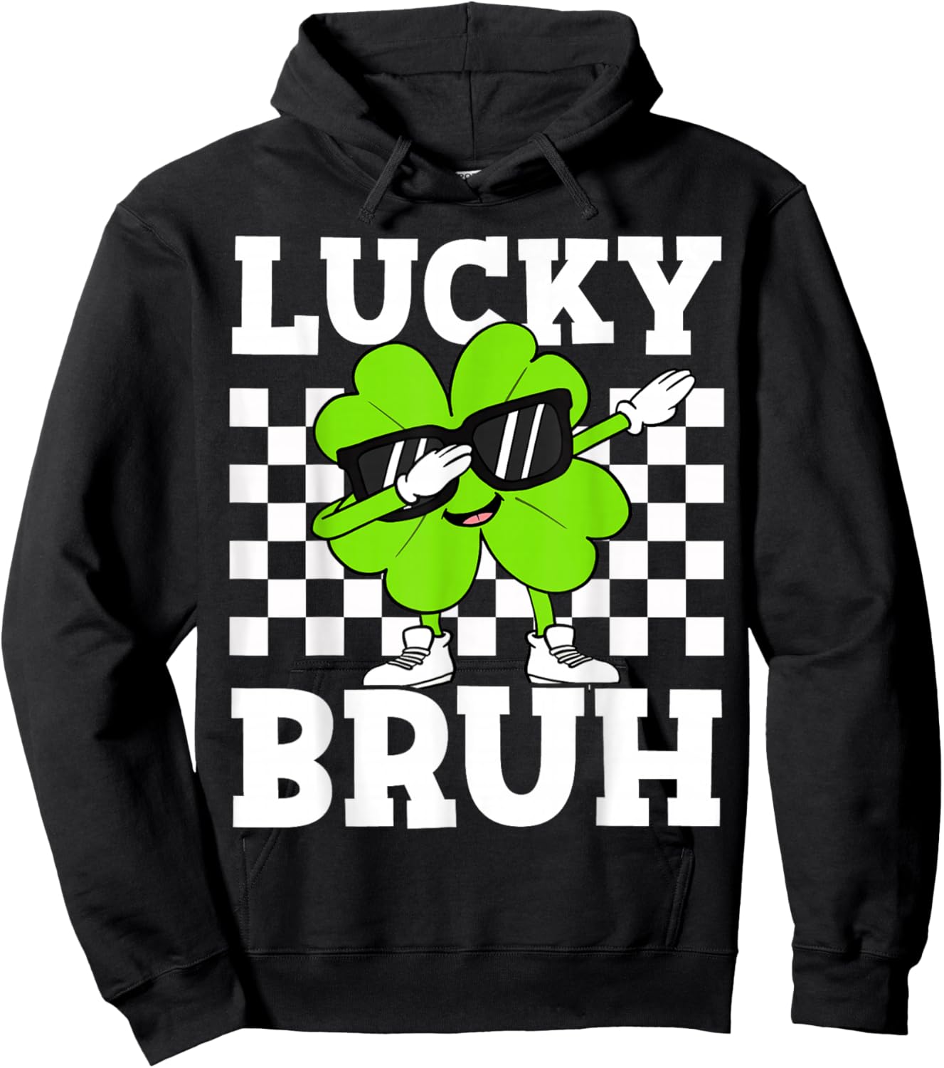 Boys St Patricks Day Kids Lucky Bruh Dabbing Shamrock Clover Hoodie - Hoodie | Black