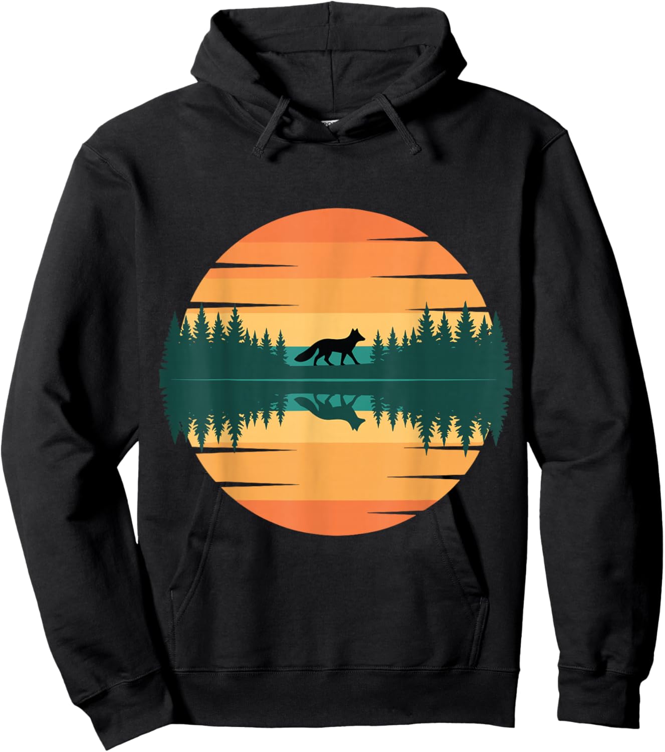 Minimalist Fox Silhouette Forest Nature Sunset Reflection Hoodie - Hoodie | Black