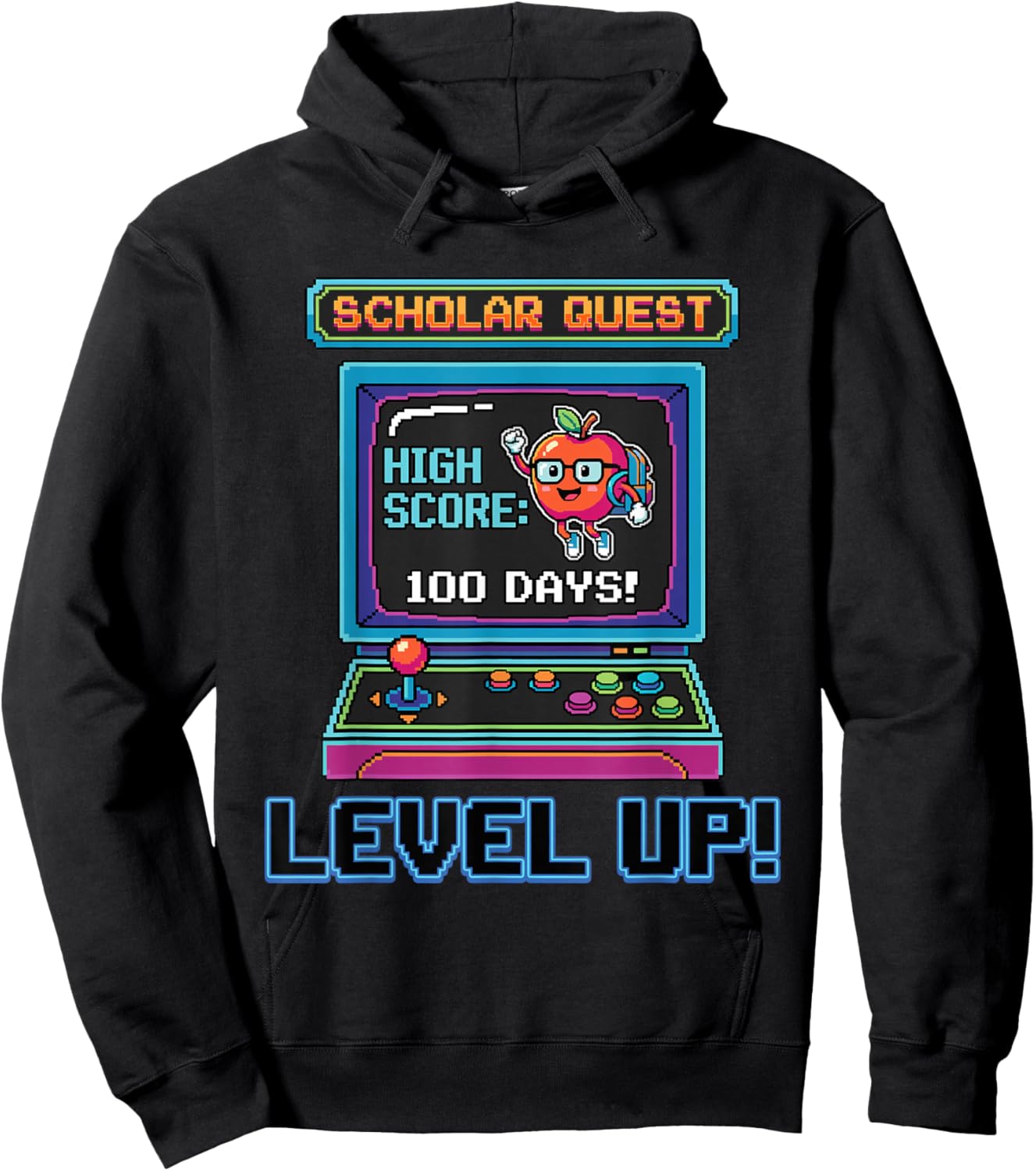 Level Up 100 Days of School Cool Gaming Game Gamer Student Hoodie - Hoodie | Black