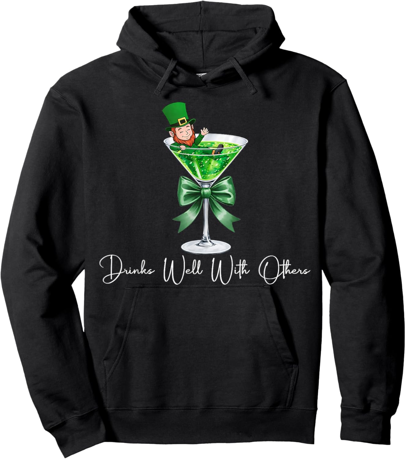 Drinks Well with Others Funny Leprechaun Martini Cocktail Hoodie - Hoodie | Black