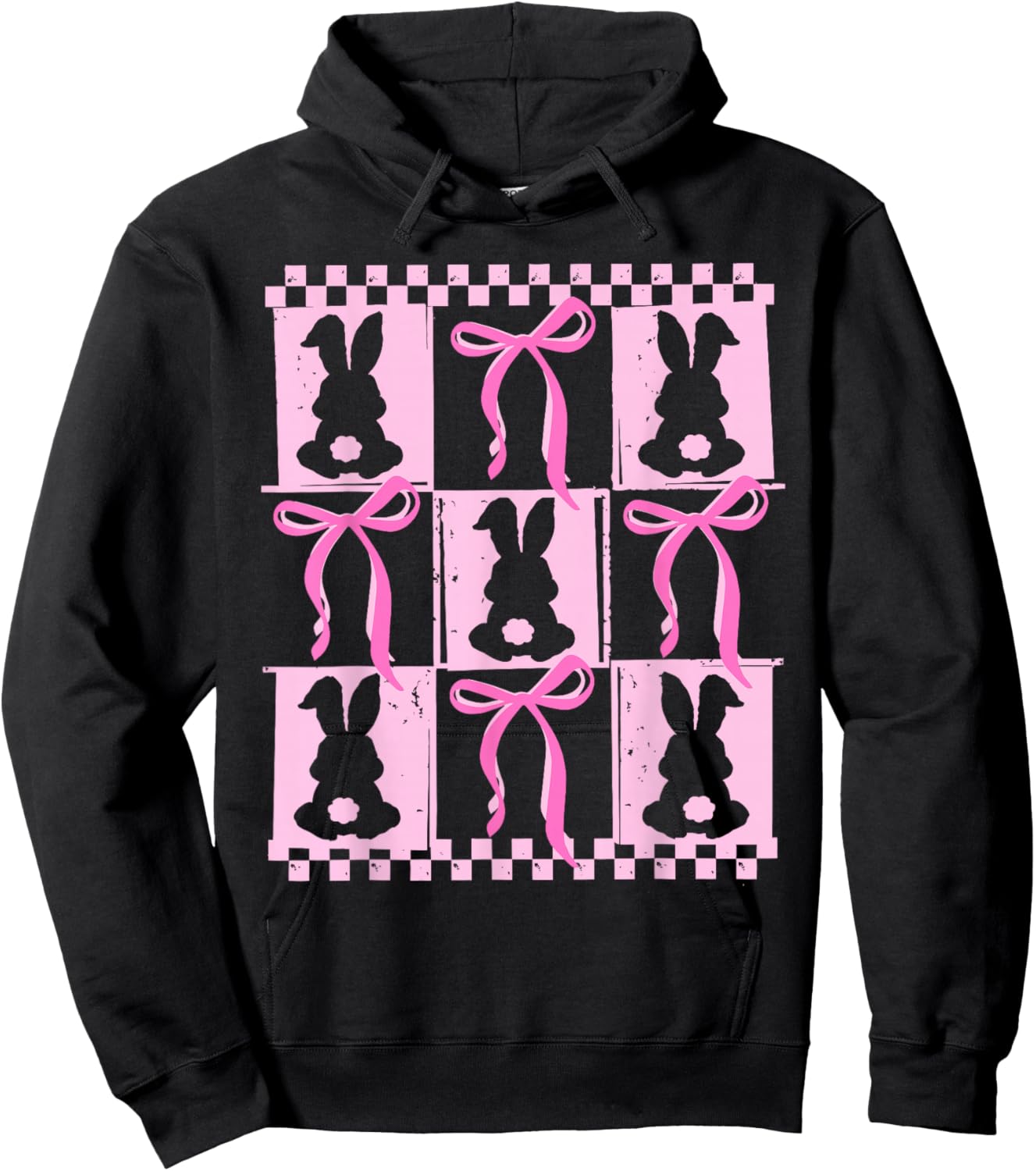 Funny Bunny Coquette Bow Rabbit Lovers Easter Retro Trendy Hoodie - Hoodie | Black
