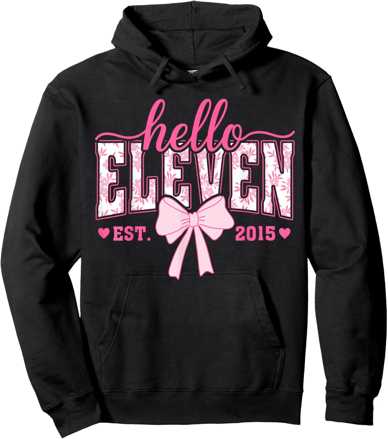 Hello Eleven Est 2015 11th Birthday Girl Coquette Bow Hoodie - Hoodie | Black