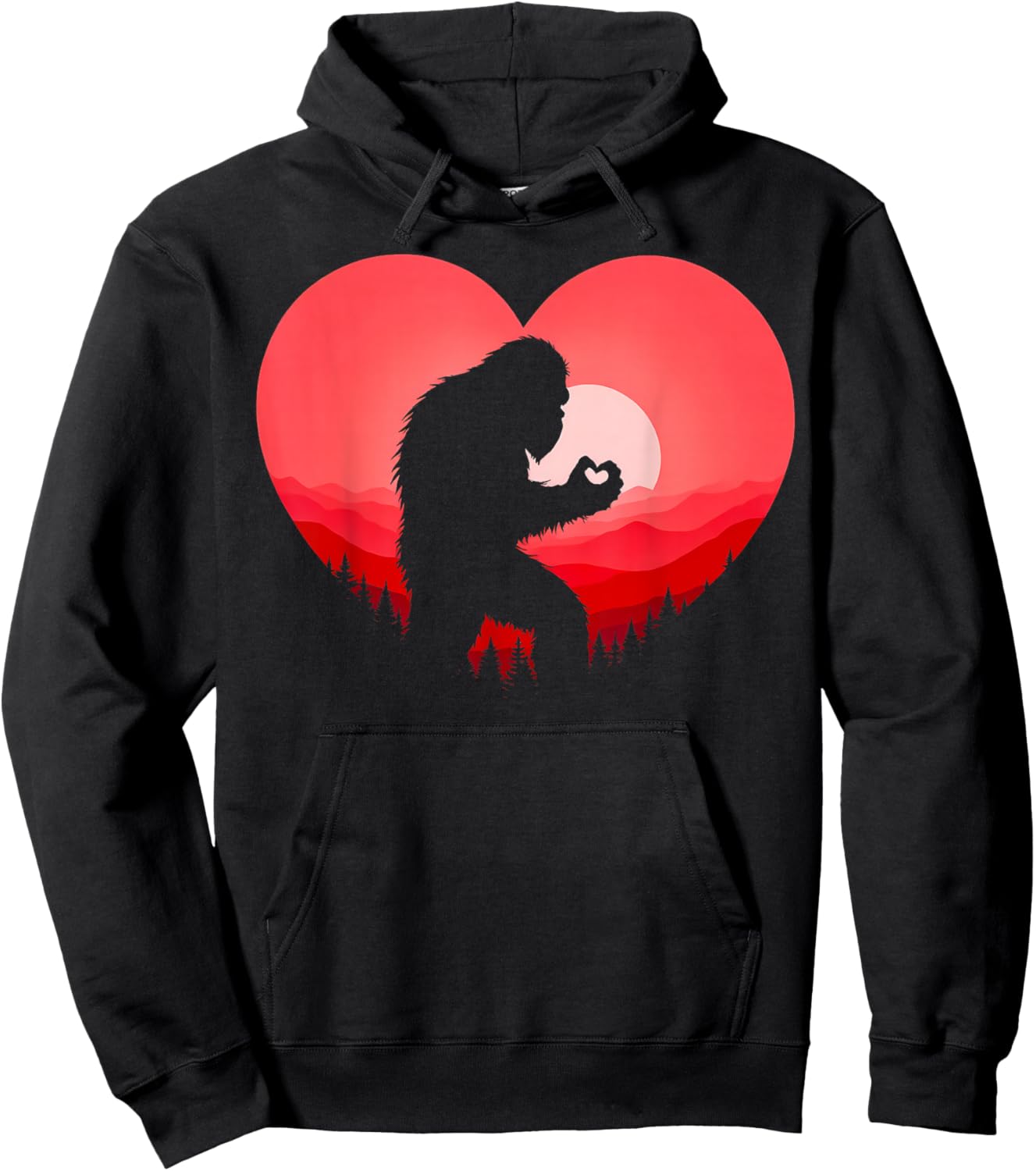 Funny Bigfoot in Love Heart Happy Valentine's Day Men Women Hoodie - Hoodie | Black