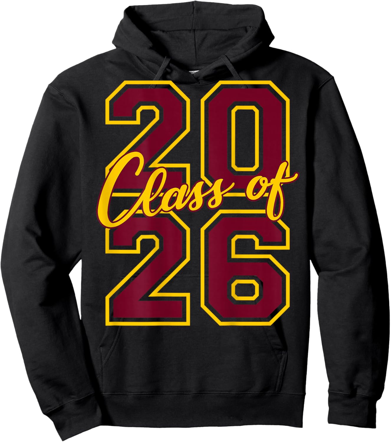 Class of 2026 Graduation Varsity Maroon Yellow on The Back Hoodie - Hoodie | Black