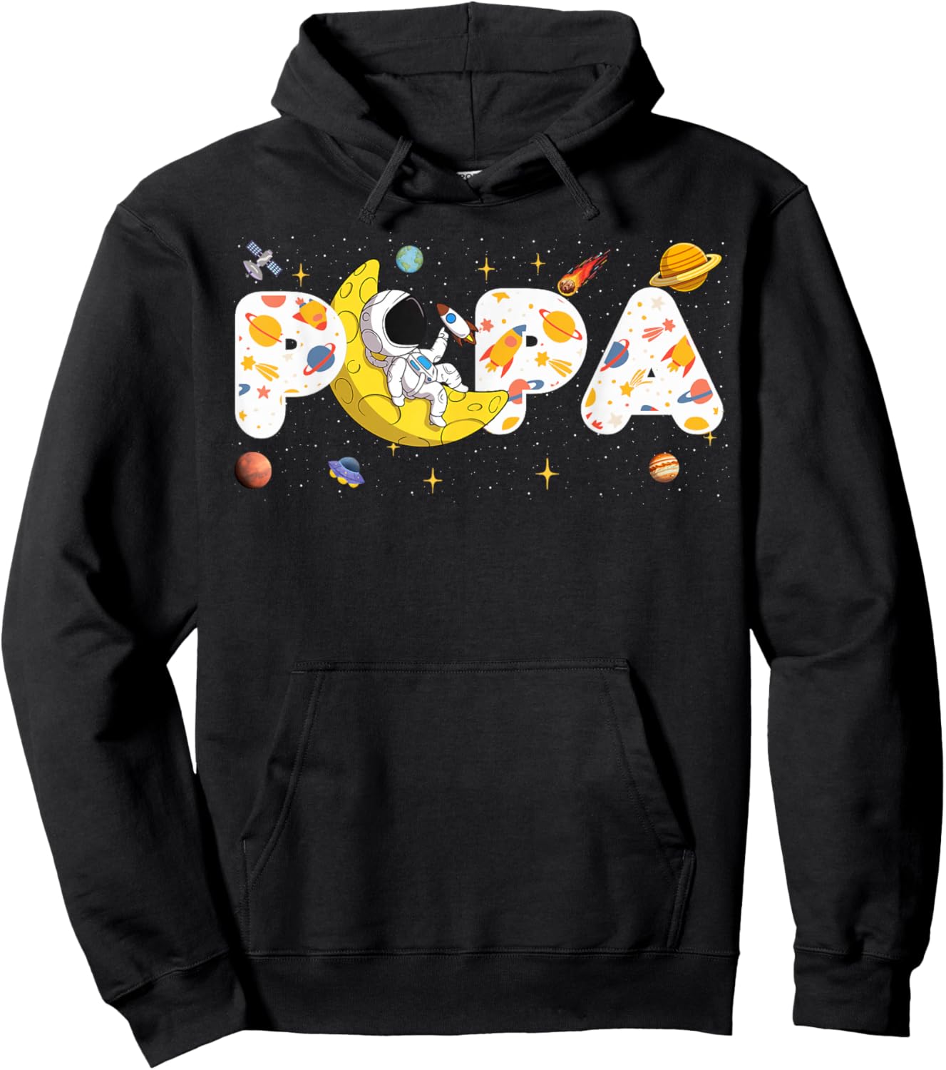 Astronaut Papa Space Birthday Planets Party Matching Family Hoodie - Hoodie | Black