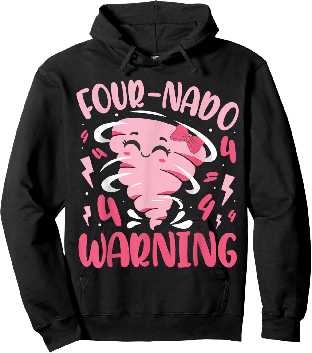 Kids Four Nado Warning 4th Birthday Tornado Birthday Hoodie - Hoodie | Black