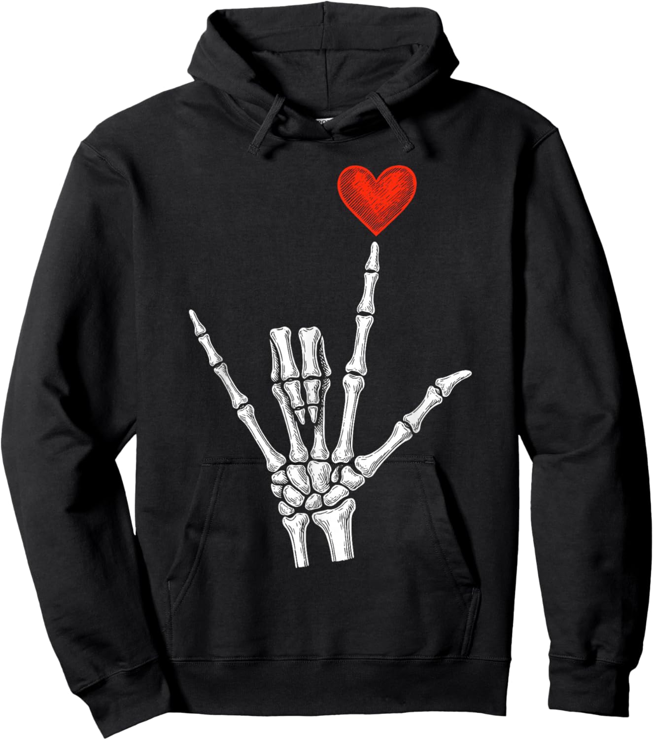 Skeleton Heart Hand Valentines Day Women Hoodie - Hoodie | Black