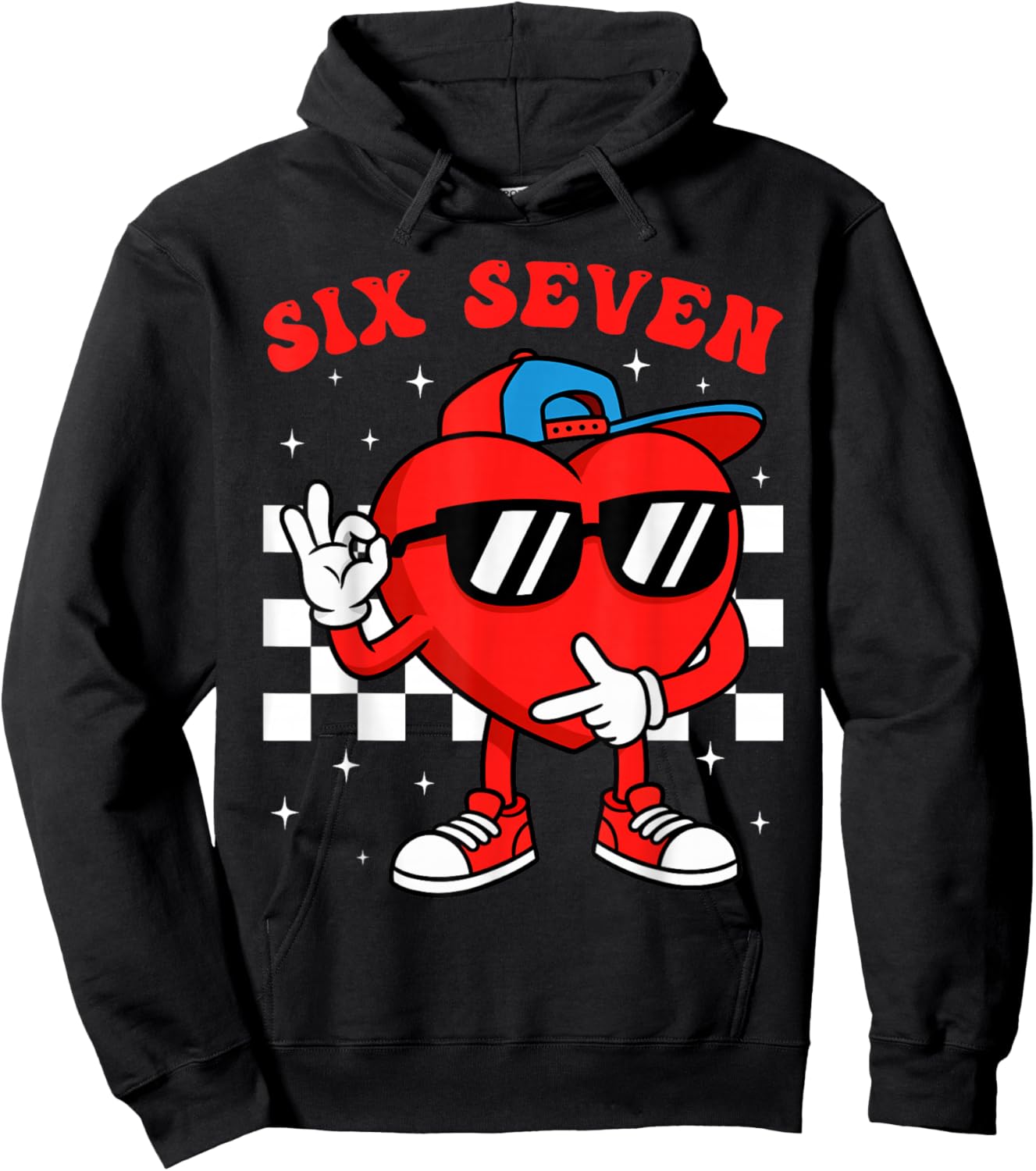 Groovy 6 7 Meme Heart Gen Alpha Six Seven 67 Valentine’s Day Hoodie - Hoodie | Black