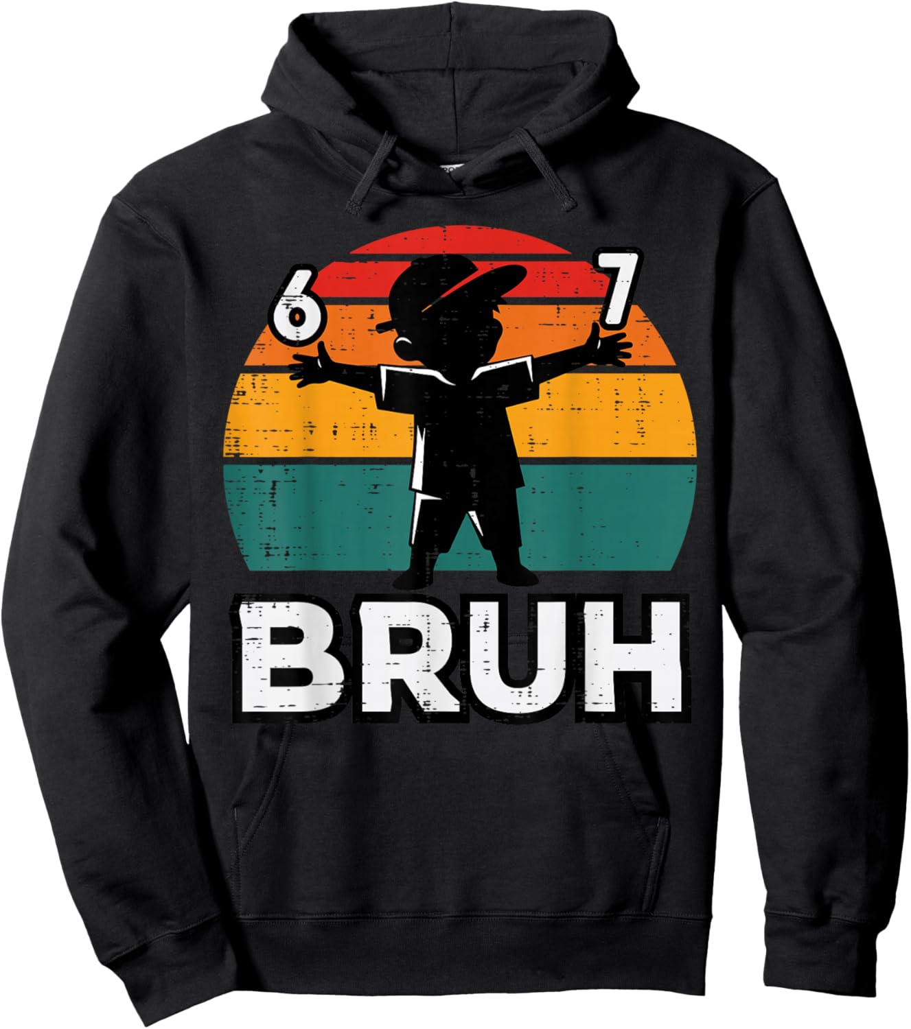 6 7 Bruh Retro 67 Six Seven Meme Gen Alpha Kids Boys Youth Hoodie - Hoodie | Black