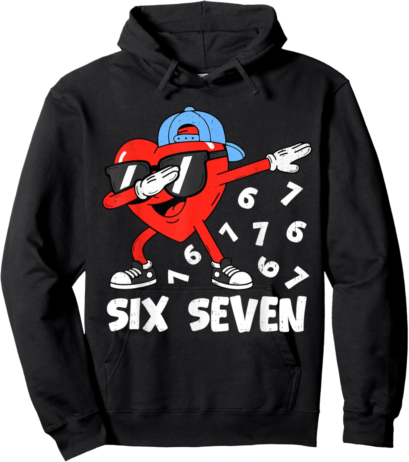 Dabbing Heart Six Seven 6 7 Meme Valentines Day Boys Kids Hoodie - Hoodie | Black