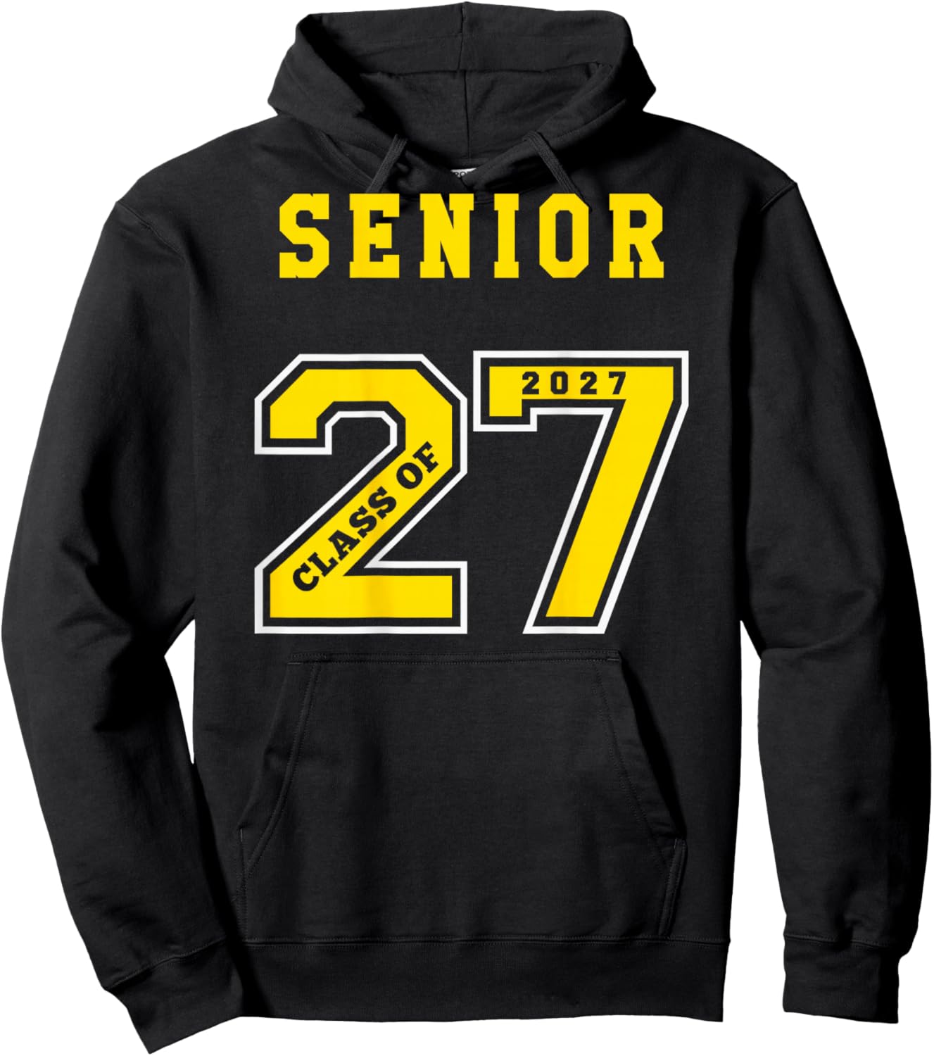 Senior 2027 (Back) Gold Class of 27 Jersey Graduation Gift Hoodie - Hoodie | Black