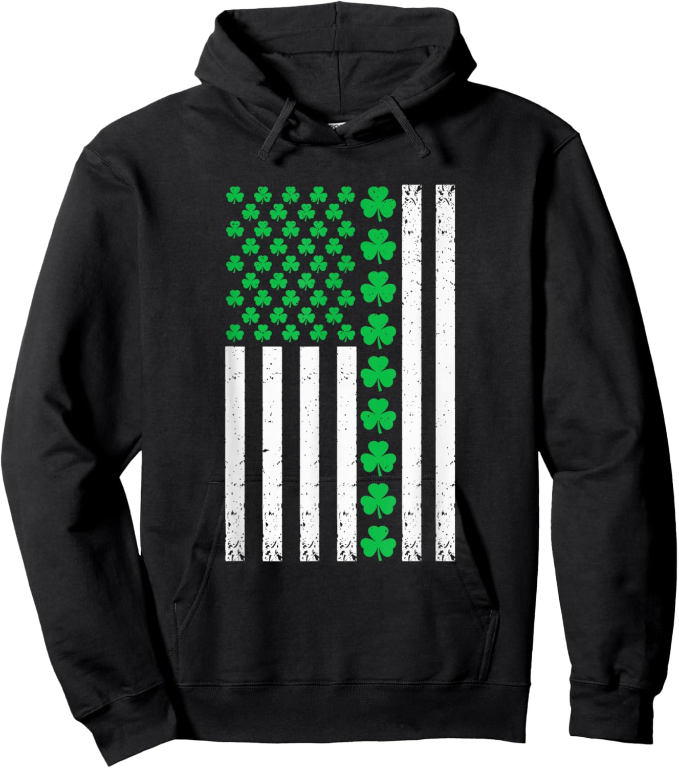 US American Flag with Shamrocks St Patricks Day Men Women Hoodie - Hoodie | Black