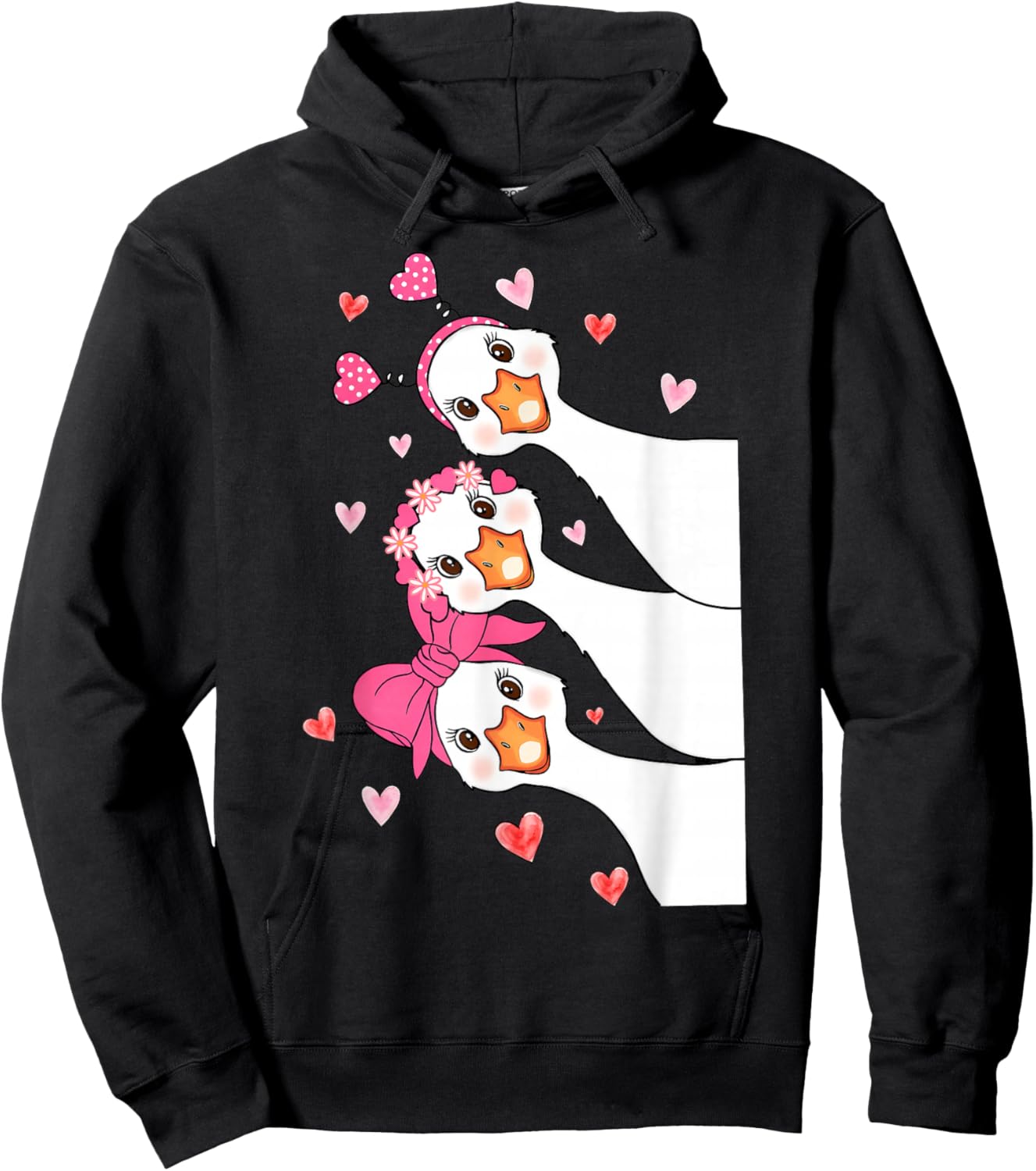 Funny Goose Happy Valentine Goose Cute Heart Lover Hoodie - Hoodie | Black