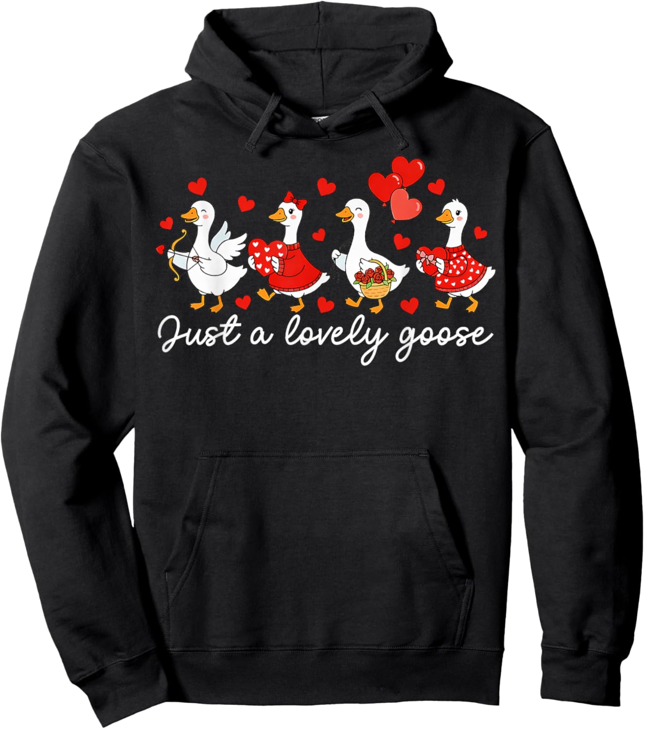 Just A Lovely Goose Funny Goose Valentine Women Girls Hoodie - Hoodie | Black