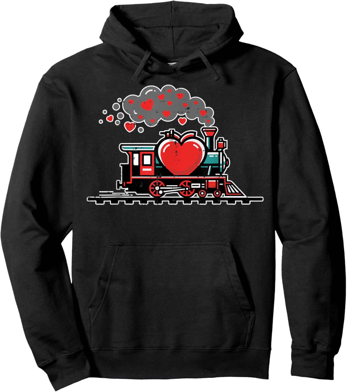 Valentines Day Train Hearts Love Choo Choo Boys Kids Youth Hoodie - Hoodie | Black