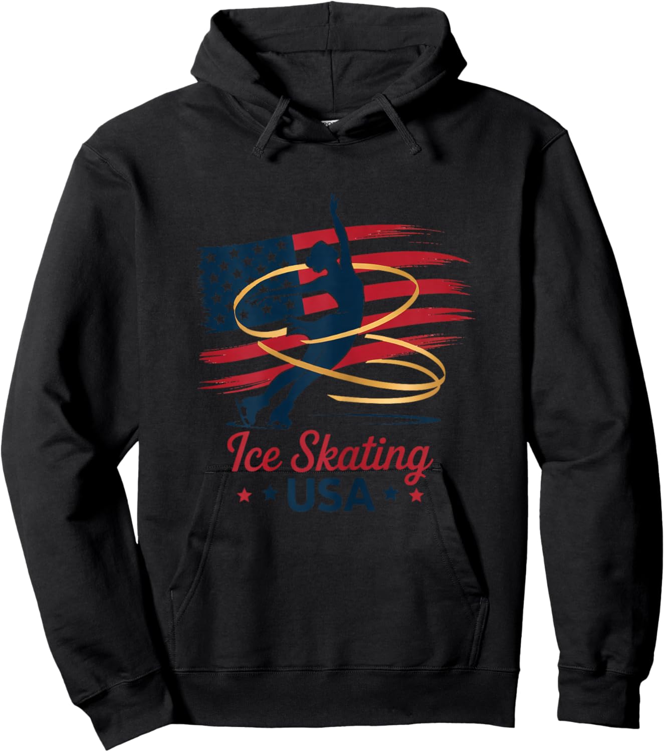 Ice Skating USA Figure Skater Patriotic American Flag Hoodie - Hoodie | Black