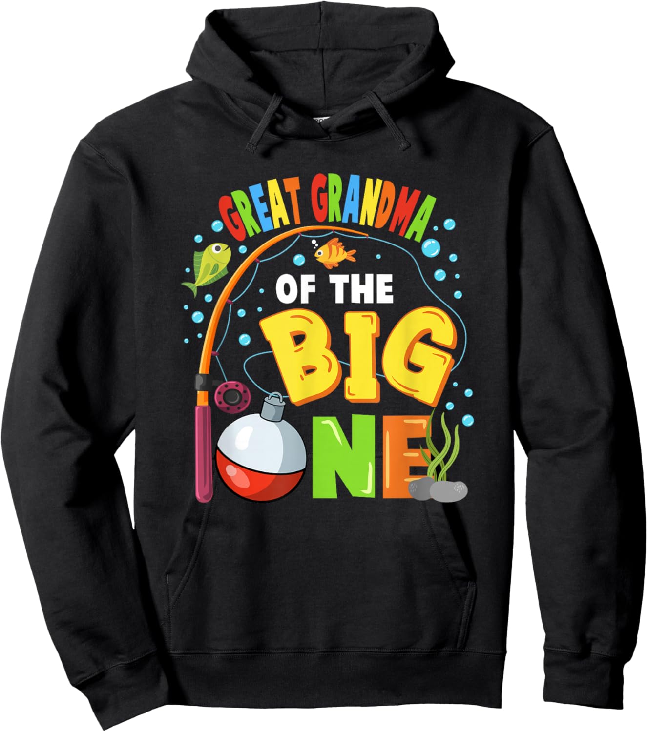 Great Grandma of The Big One Fishing Birthday Boy Family Hoodie - Hoodie | Black