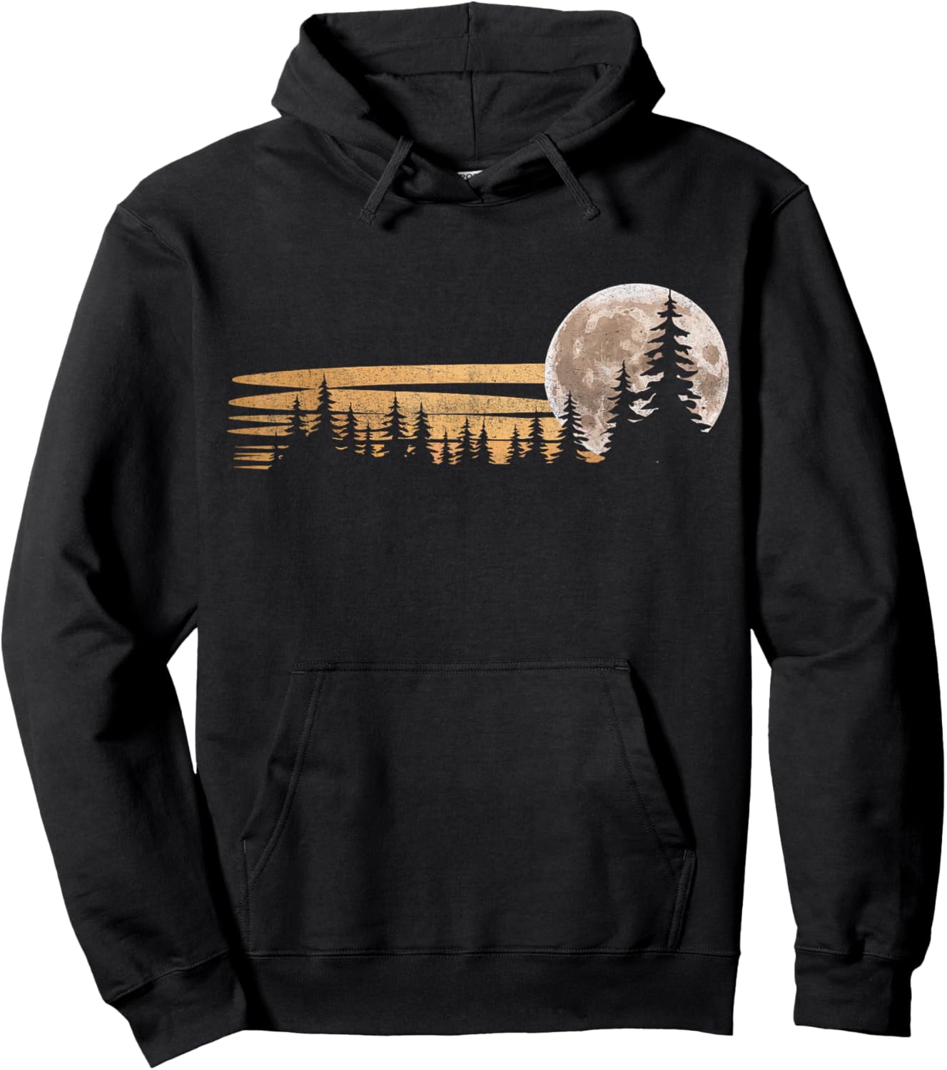 Retro Moon Forest Nature Lover Minimalist Aesthetic Scene Hoodie - Hoodie | Black
