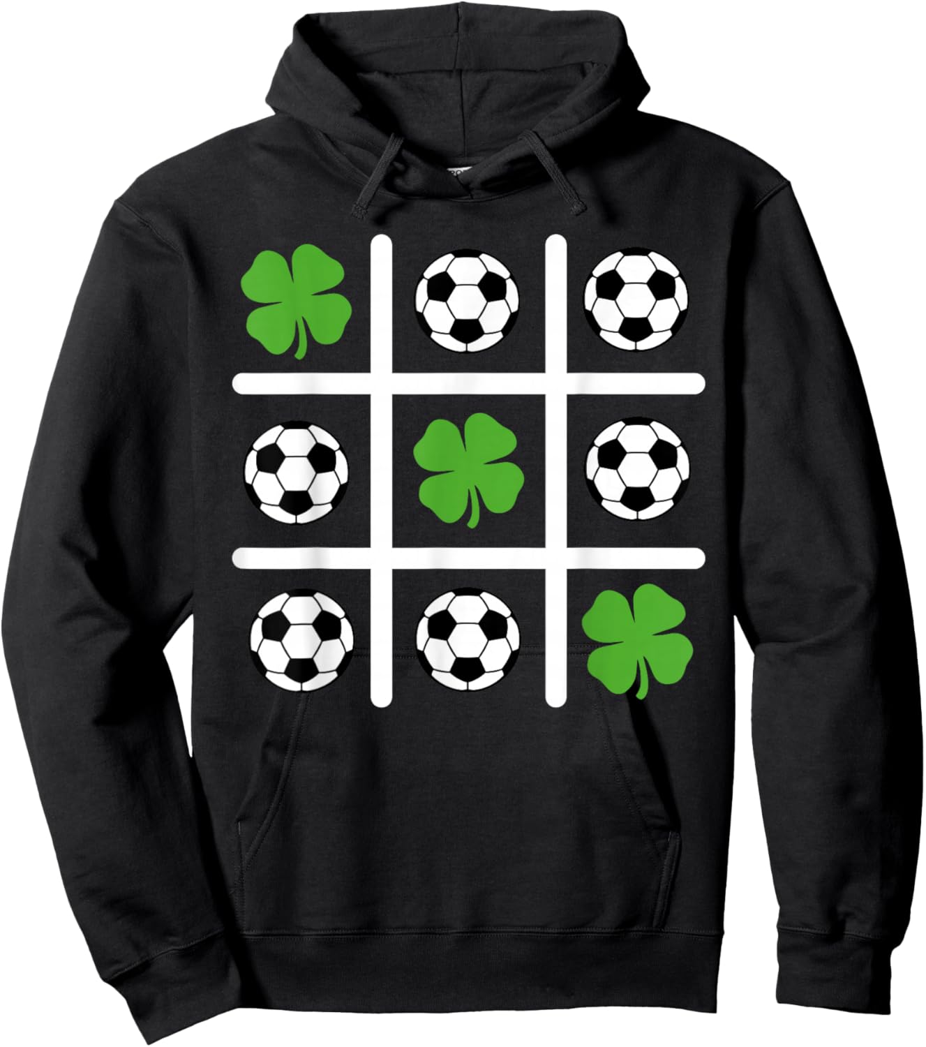 St Patricks Day Tic Tac Toe Soccer Shamrock Lucky Clover Hoodie - Hoodie | Black
